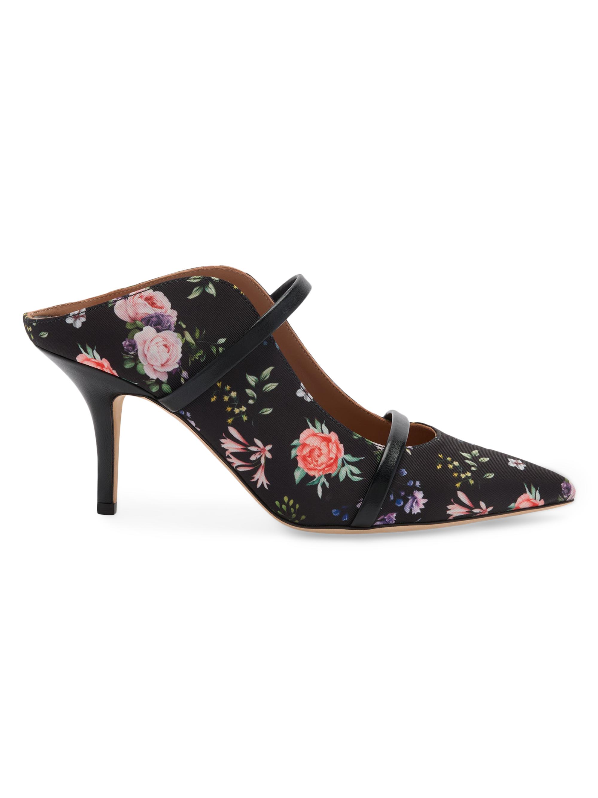 Malone Souliers Women's Maureen 0MM Floral-Printed Grosgrain Mules - Black