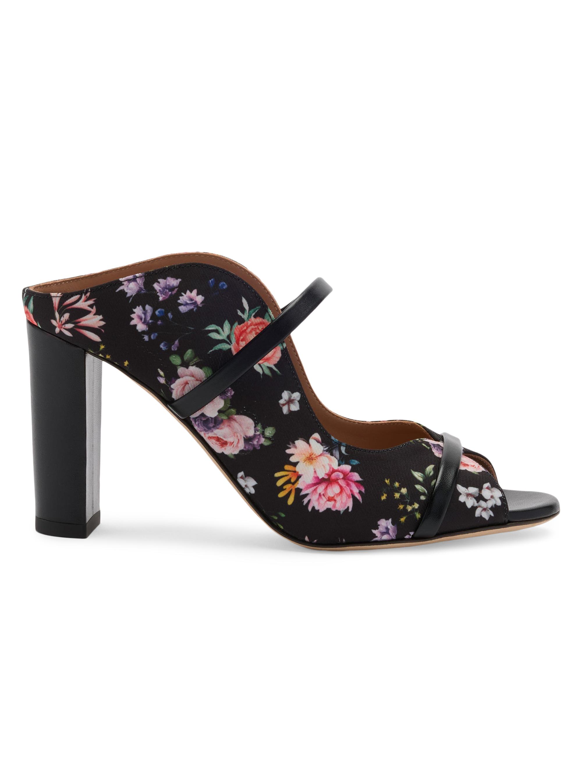 Malone Souliers Women's Norah 85MM Floral-Printed Grosgrain Sandals - Black