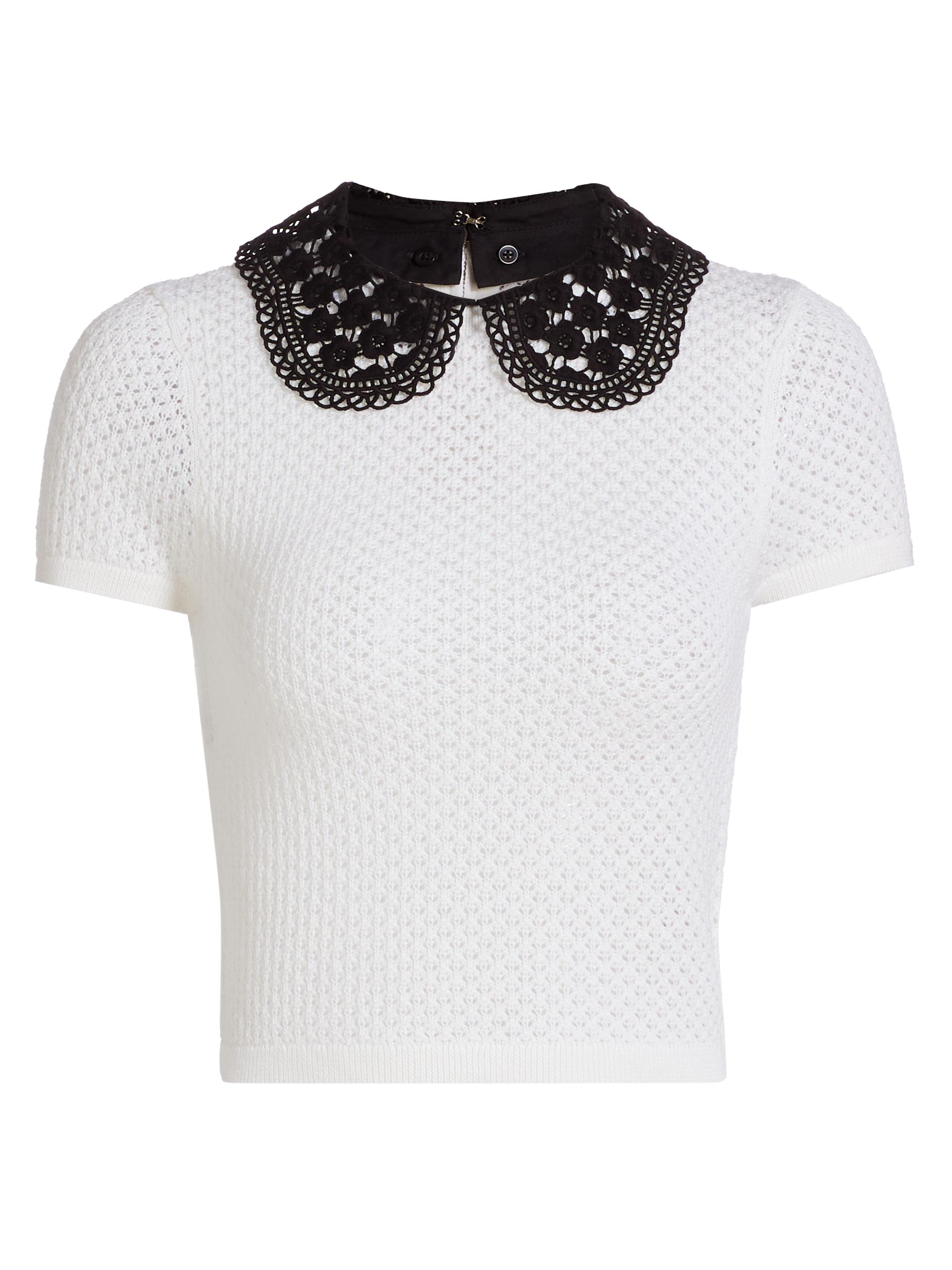 Alice + Olivia Women's Ciara Lace Collar Top - Soft White Black