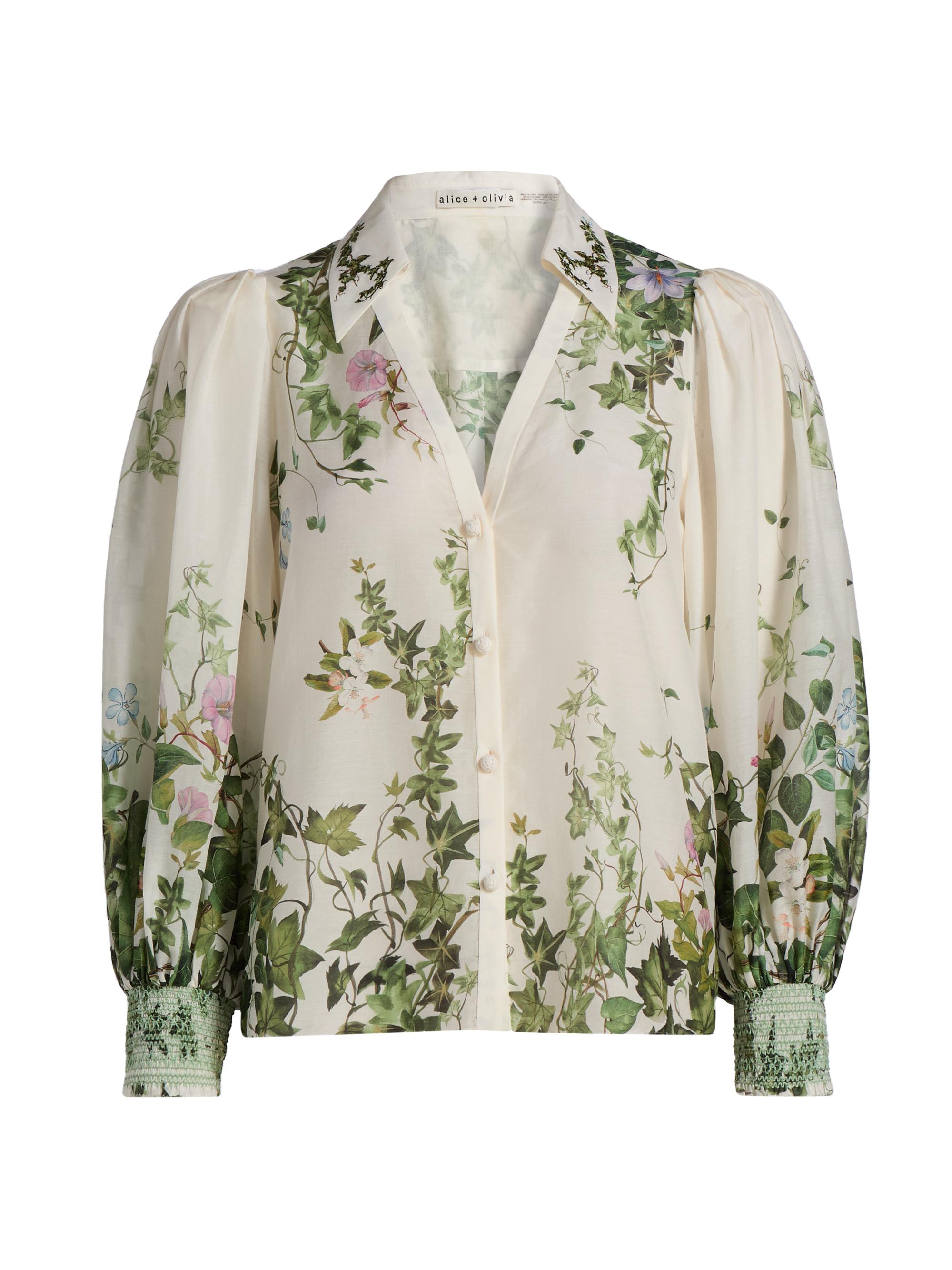Alice + Olivia Women's Charis Tropical-Print Cotton-Silk Blouse - Ivy Romance
