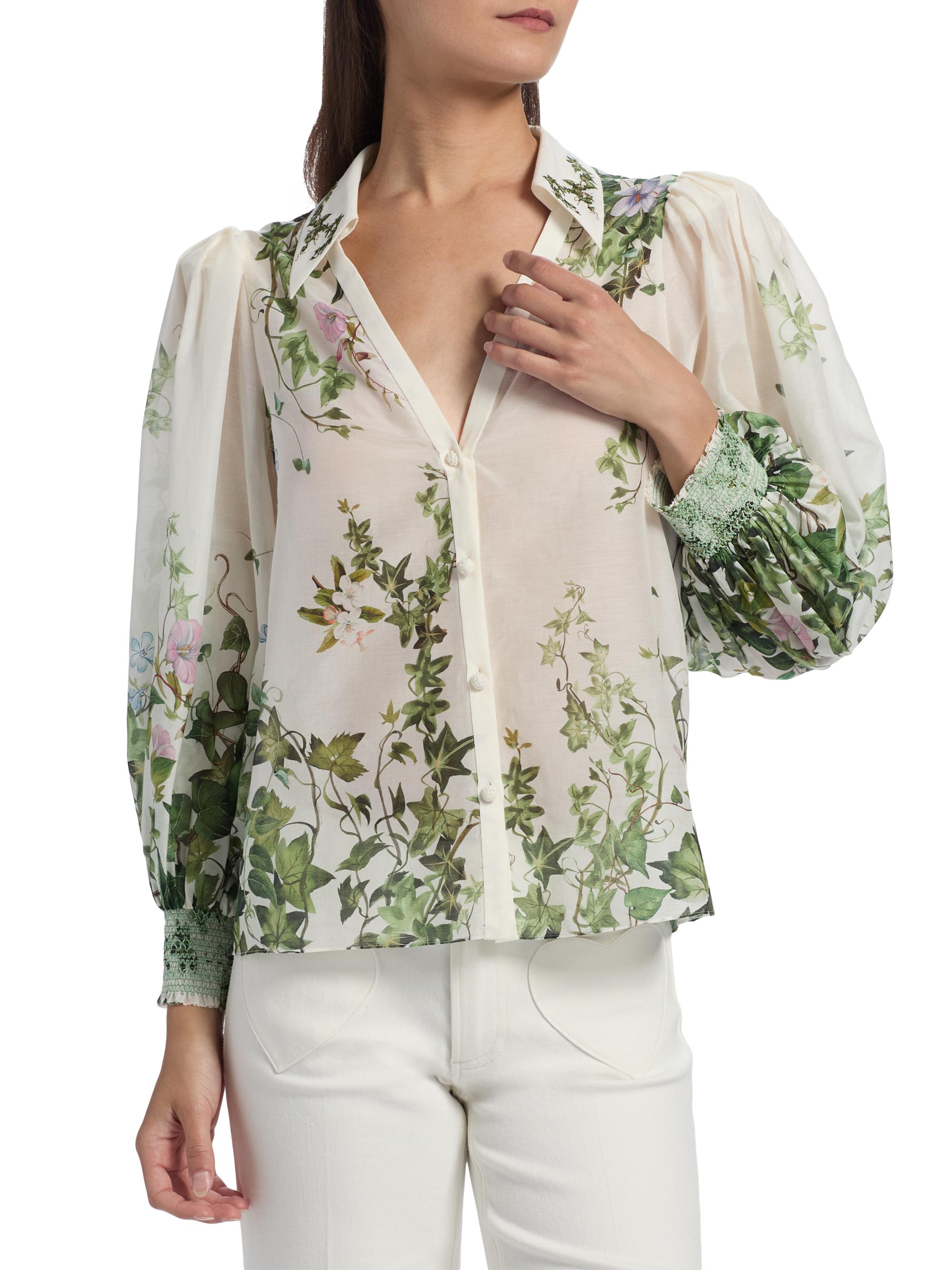 Charis Tropical-Print Cotton-Silk Blouse
