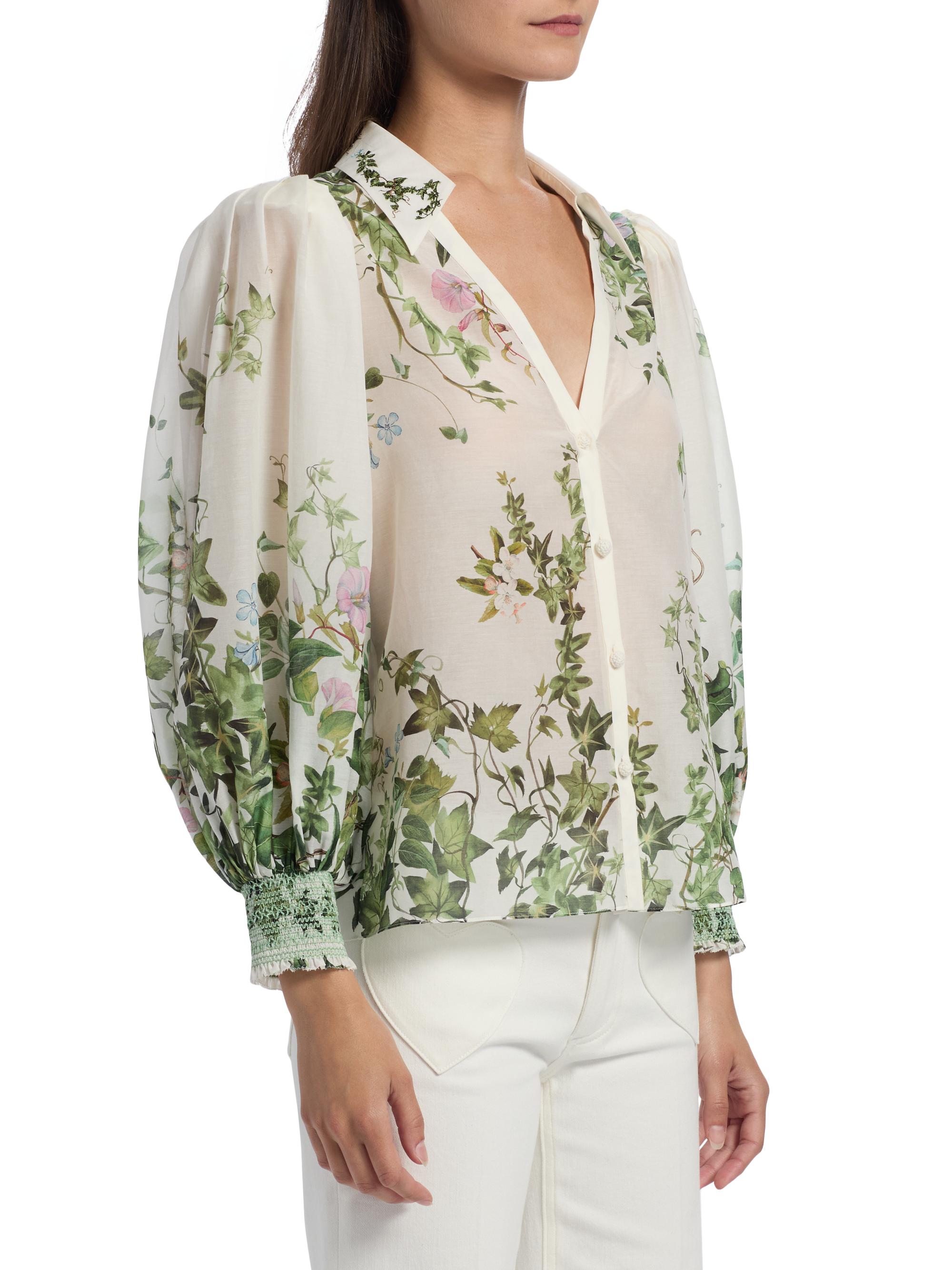 Charis Tropical-Print Cotton-Silk Blouse