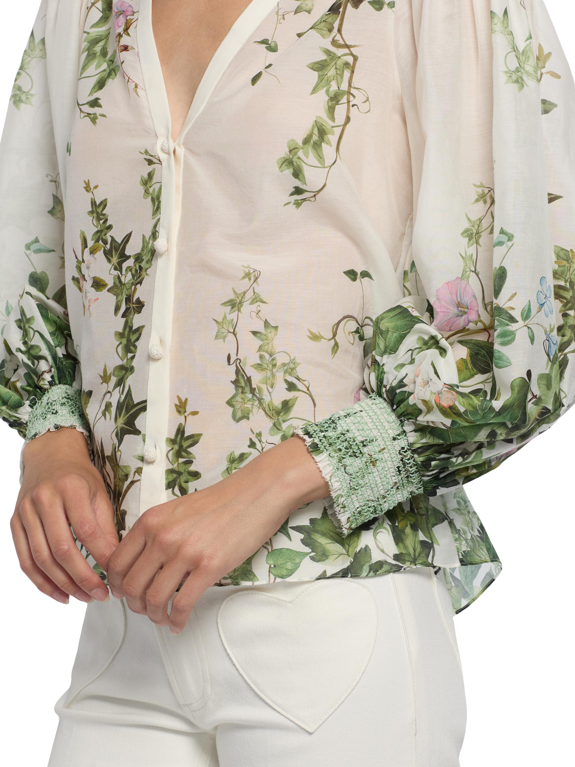 ALICE + OLIVIA Charis Tropical-Print Cotton-Silk Blouse | Saks