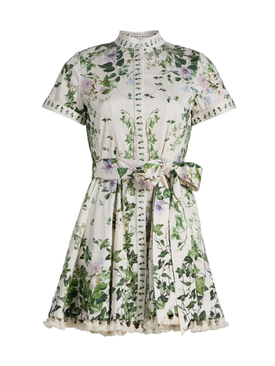 限定セール!ALICE + OLIVIA フローラル ミニ シャツドレス Alice + Olivia Lucy Tropical-Print Stretch-Cotton Mini