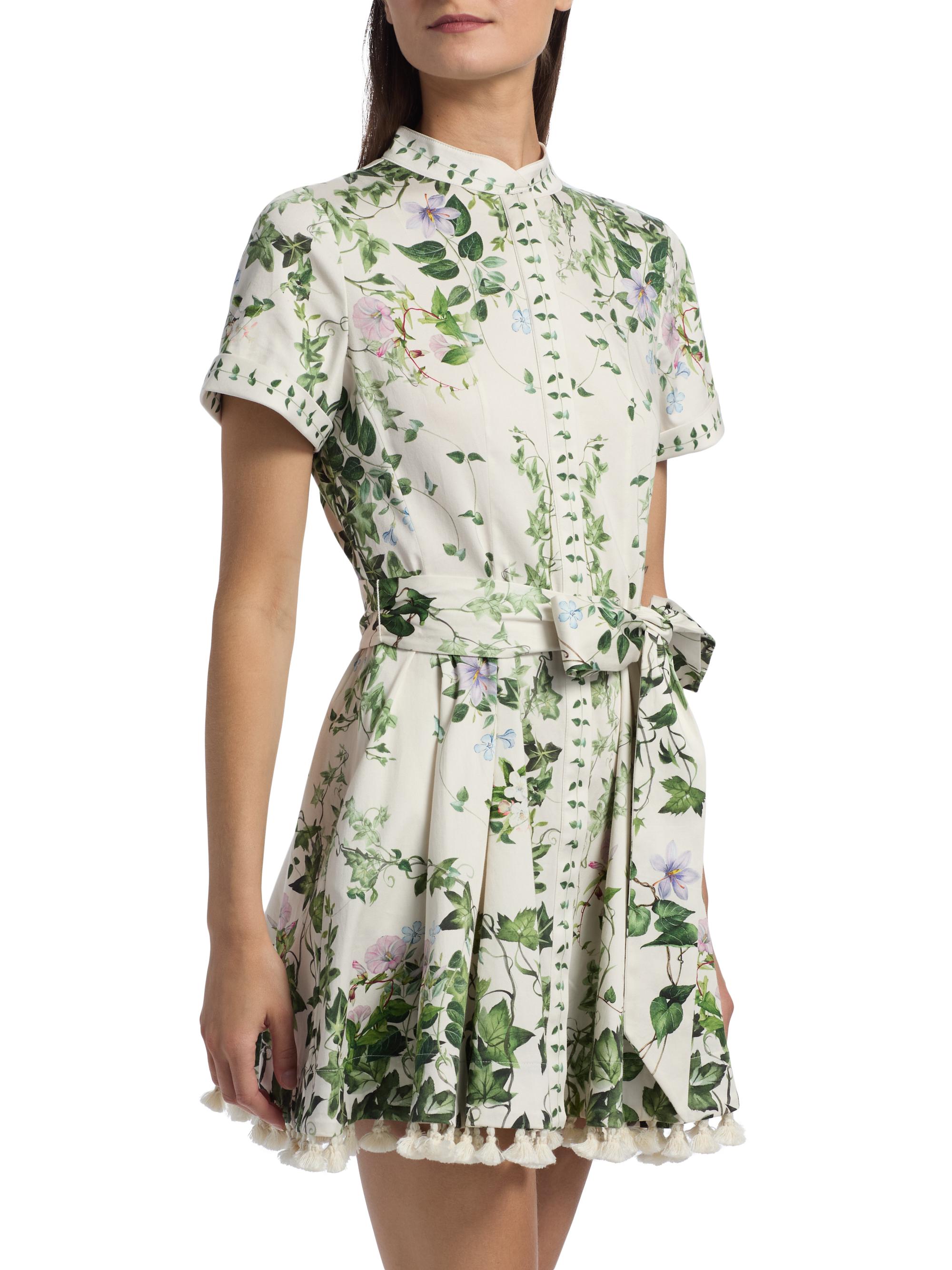 ALICE + OLIVIA Lucy Tropical-Print Stretch-Cotton Mini Shirtdress