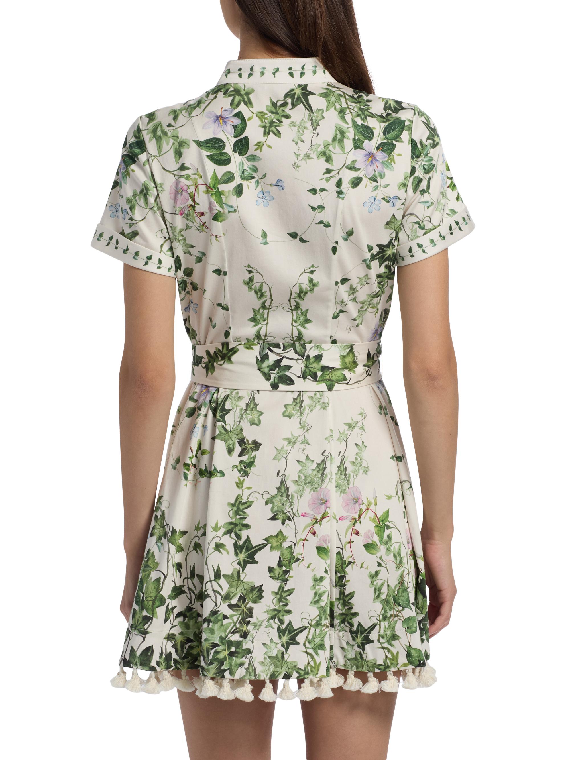 ALICE + OLIVIA Lucy Tropical-Print Stretch-Cotton Mini Shirtdress