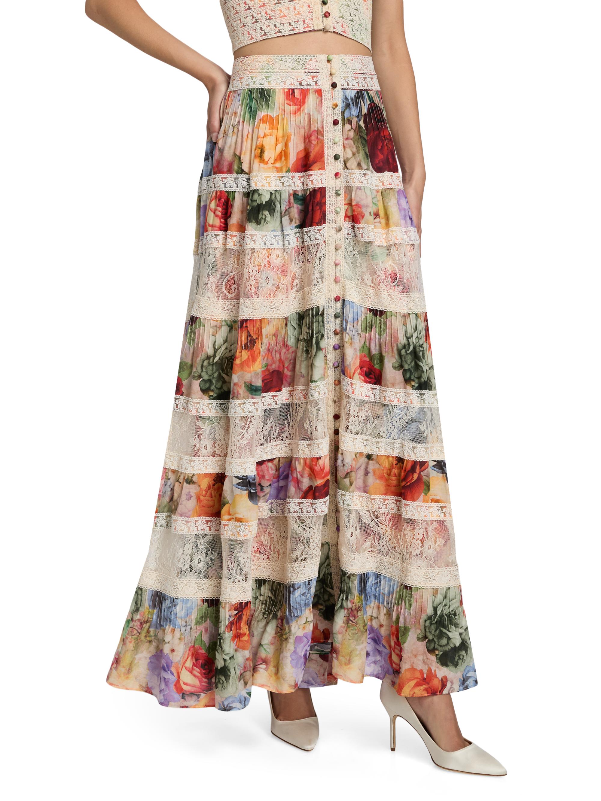 Alice + Olivia Adira Floral Tiered A-Line Maxi Skirt | Saks Fifth