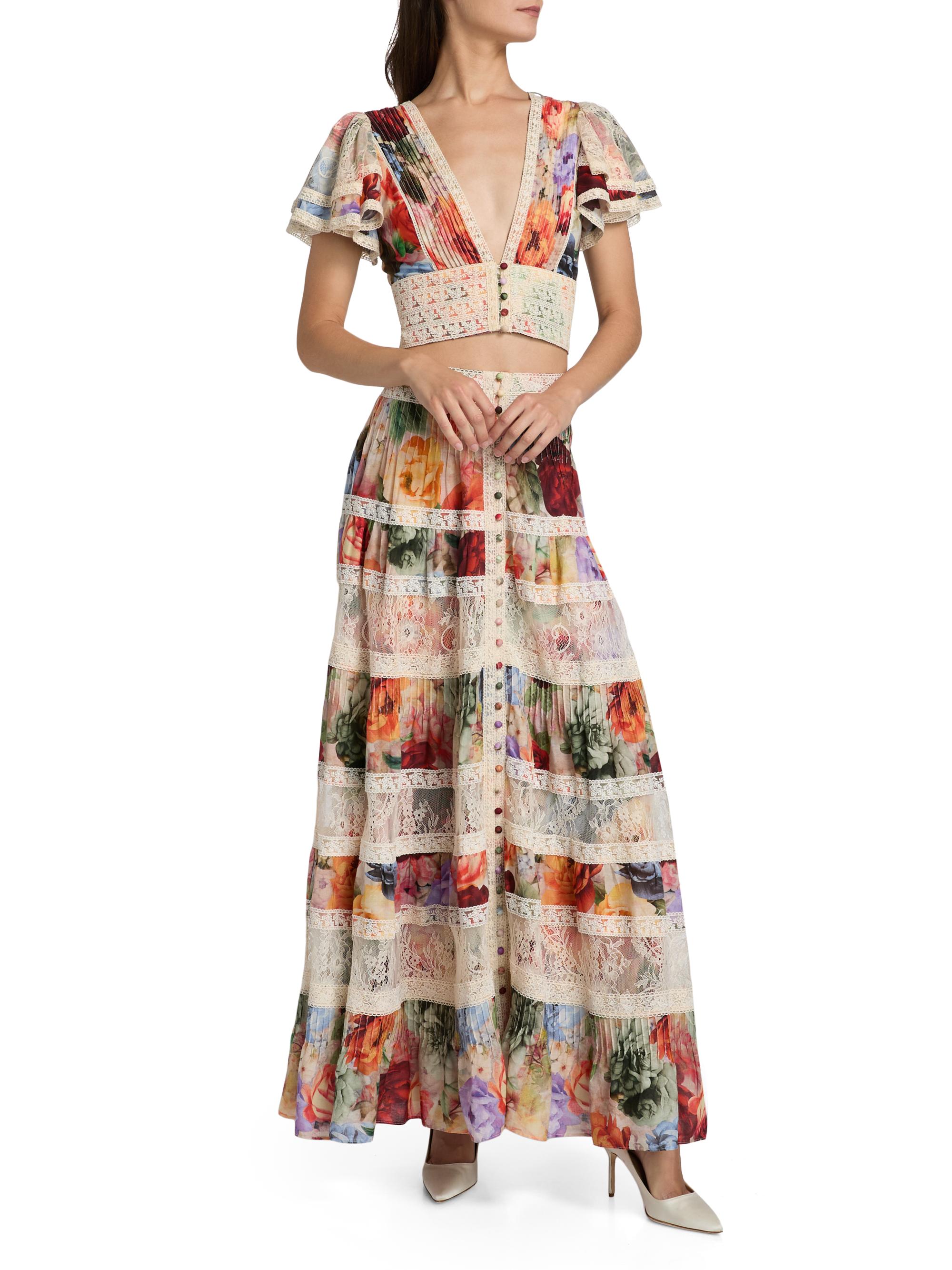 Alice + Olivia Adira Floral Tiered A-Line Maxi Skirt | Saks