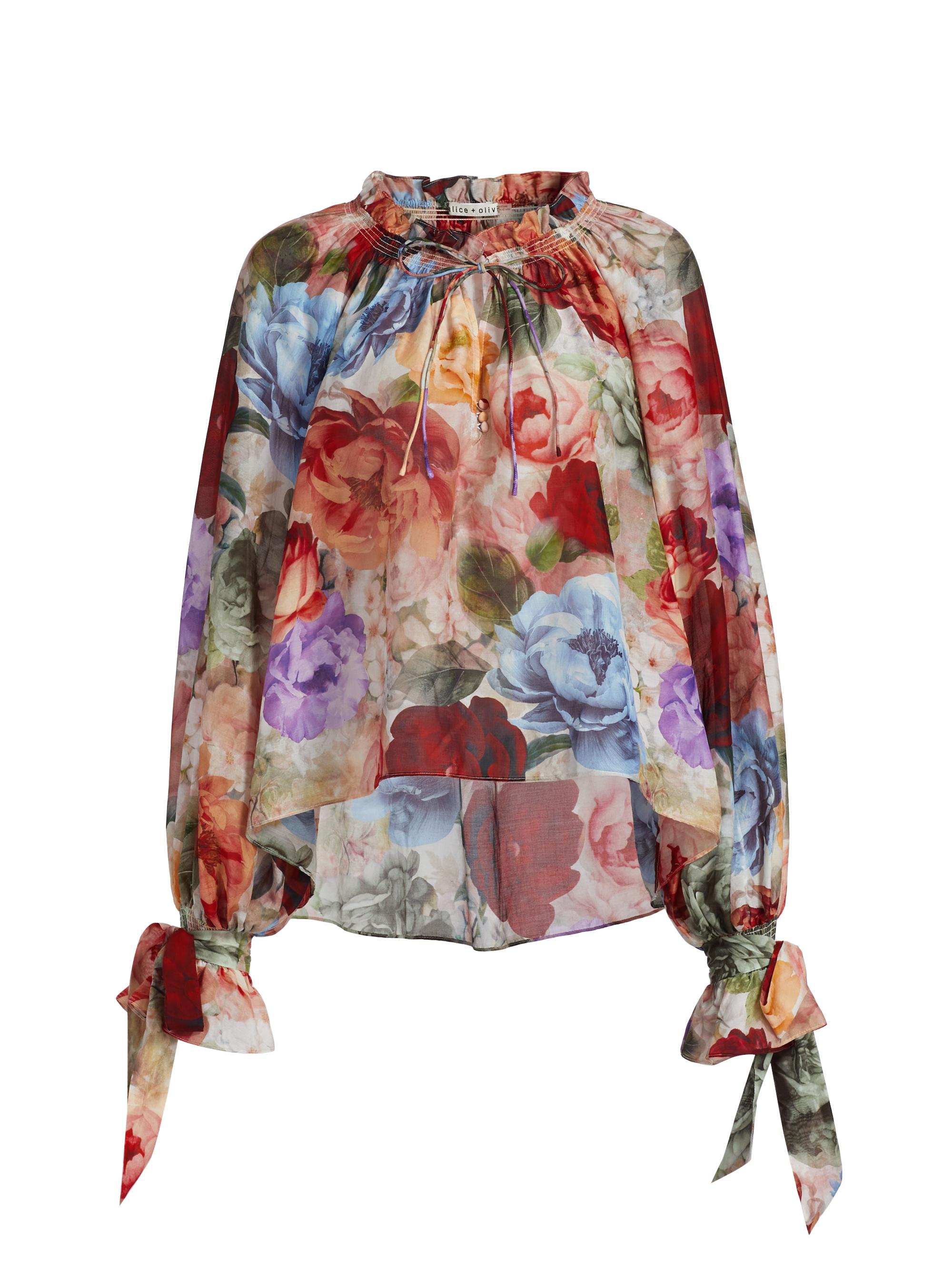 ALICE + OLIVIA Women's Norah Tie Sleeve Peasant Blouse - Storm Floral