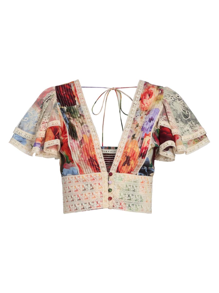 シャツ+ブラウス(半袖+袖なし) Alice Olivia Edyth Ruffle-Sleeve Blouse EDYTH VEGAN TOP in OFF WHITE | ALICE + OLIVIA