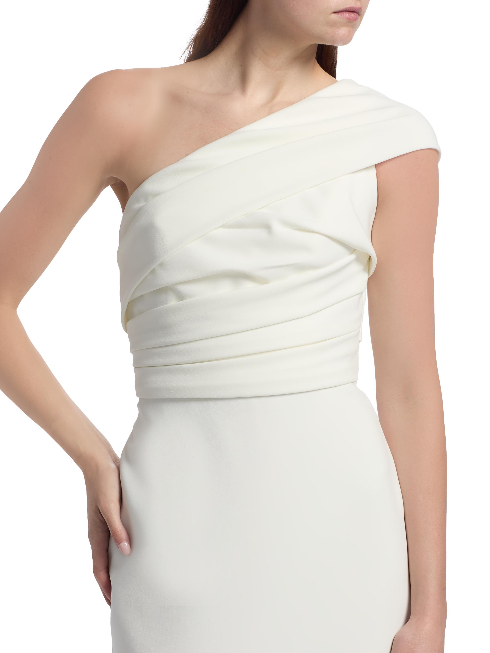 amsale draped one shoulder midi dress Amsale Draped Satin One-Shoulder Midi-
