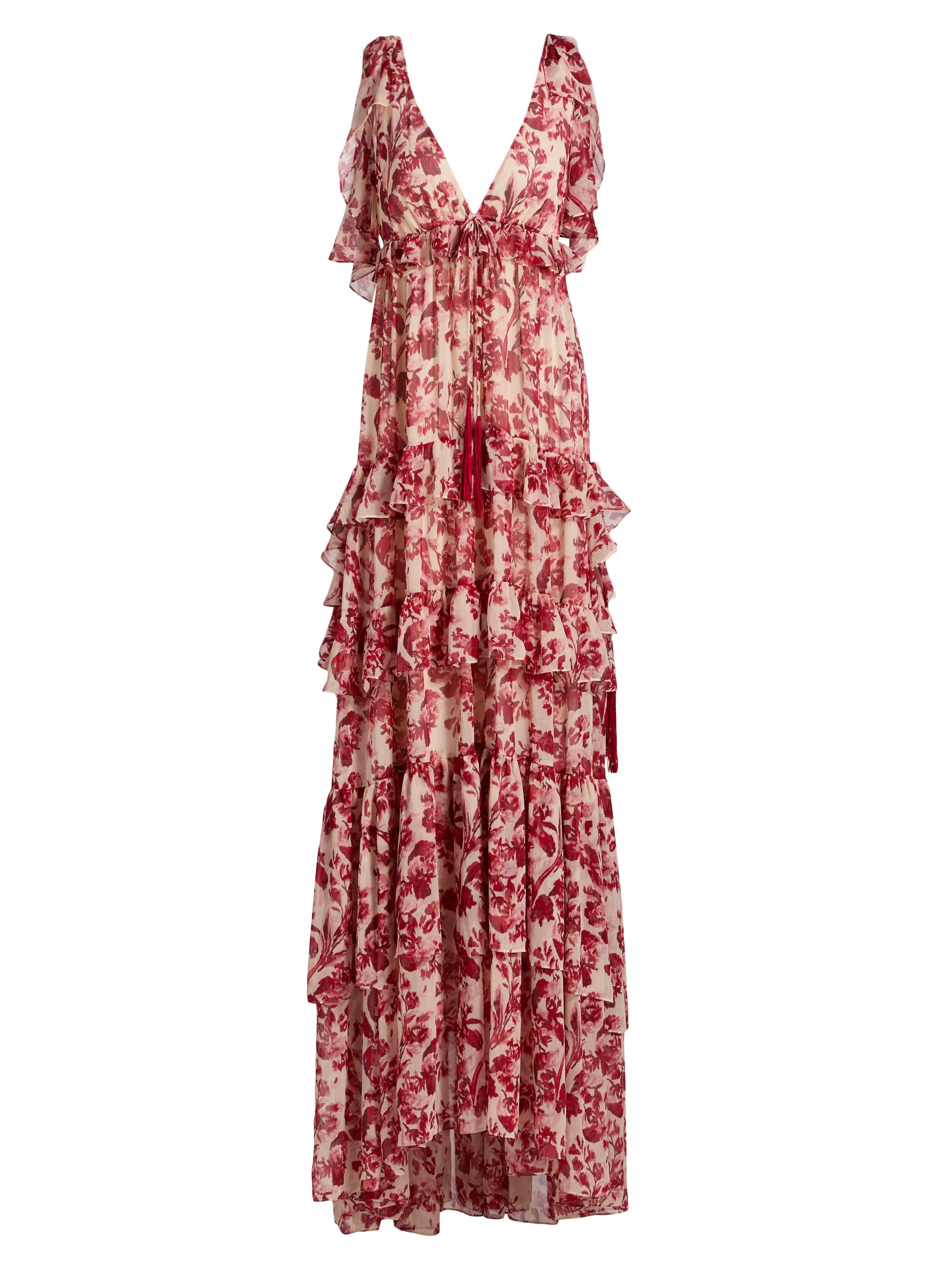 Cinq à Sept Women's Omelia Floral Tiered Gown - Cherry Rose Multi
