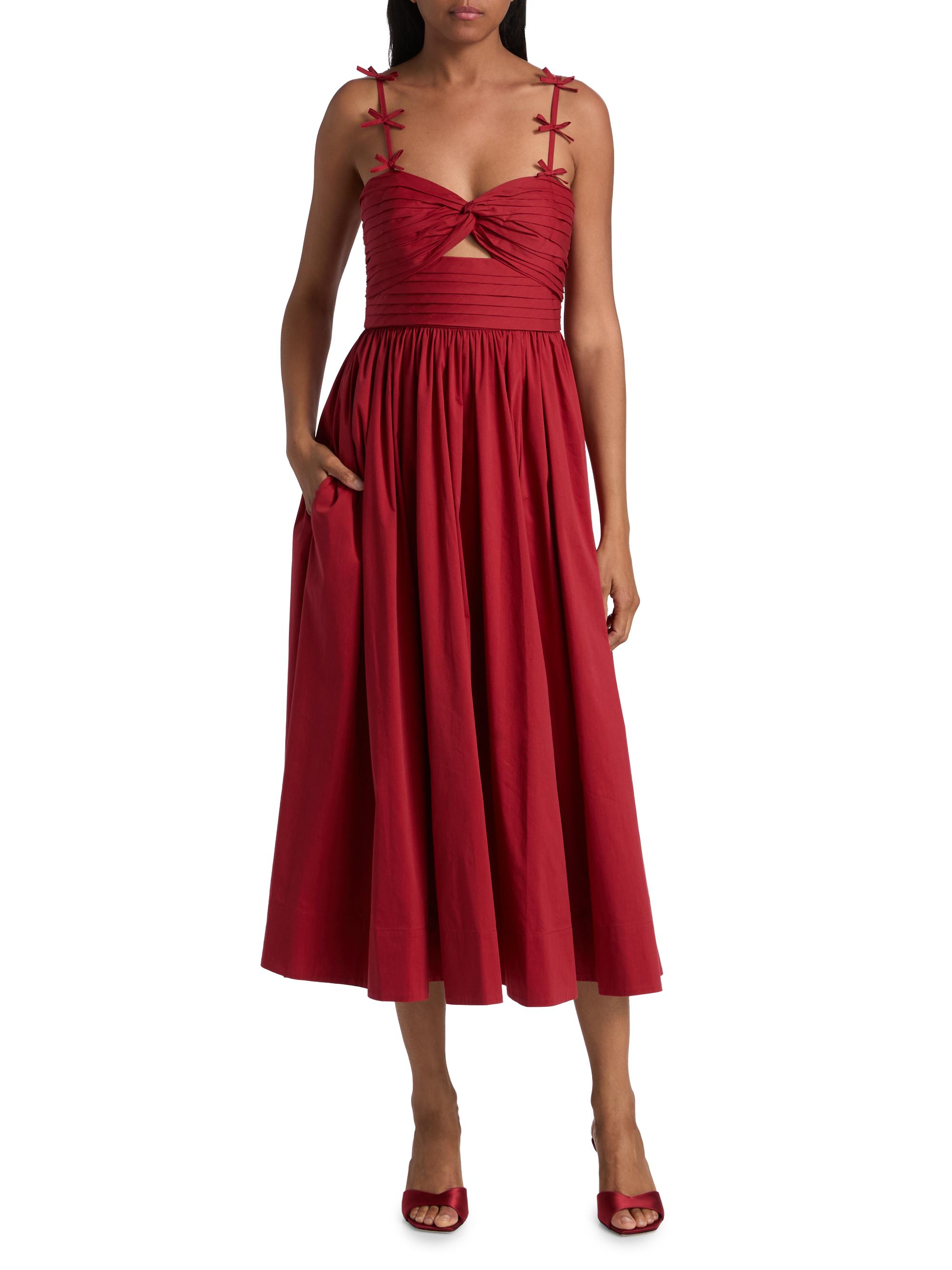 Cinq  Sept Agnes Poplin Bow-Strap Midi-Dress | Saks Fifth Avenue