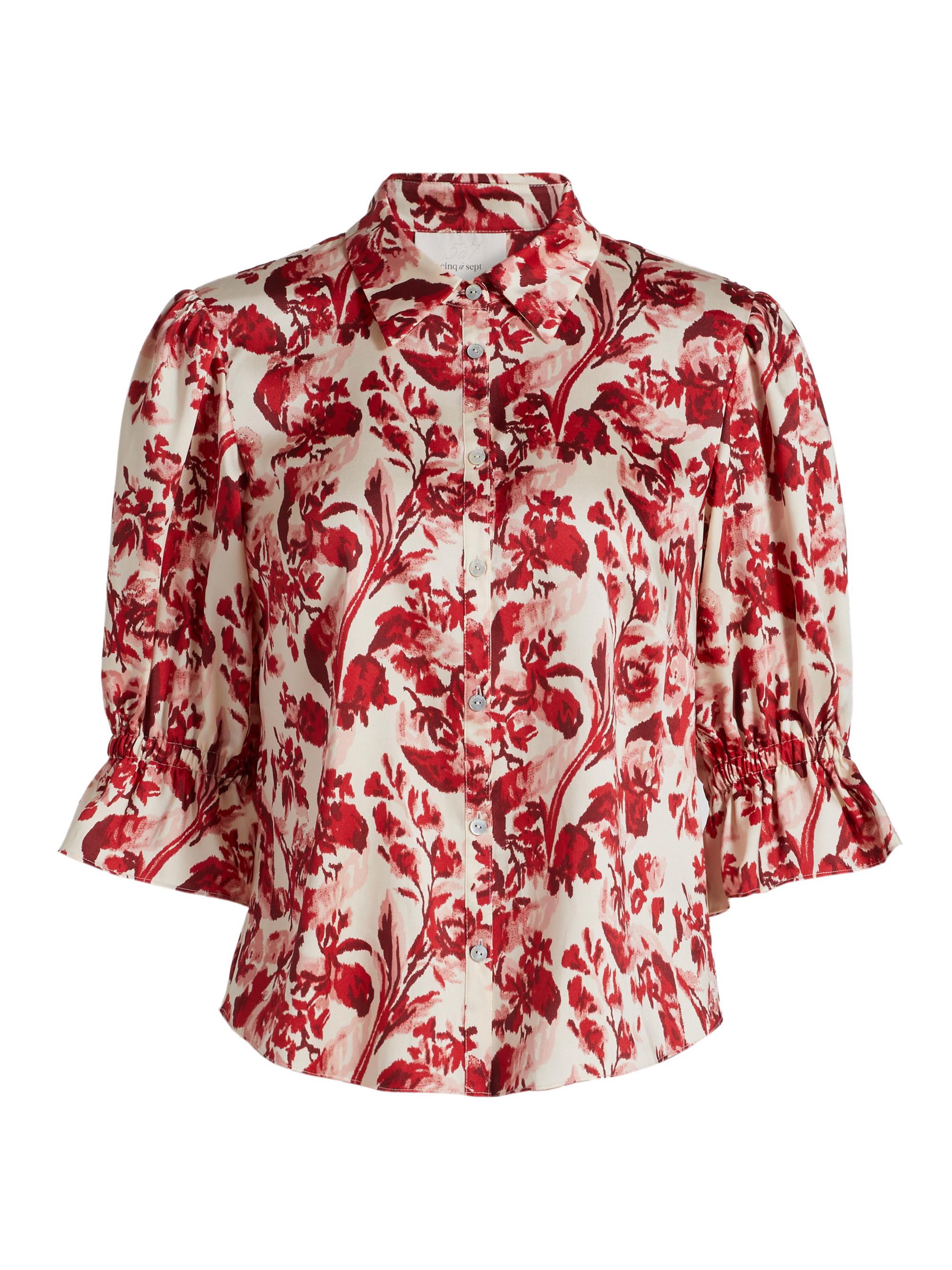 CINQ A SEPT Women's Fiona Floral Ribbon-Printed Shirt - Cherry Rose Multi