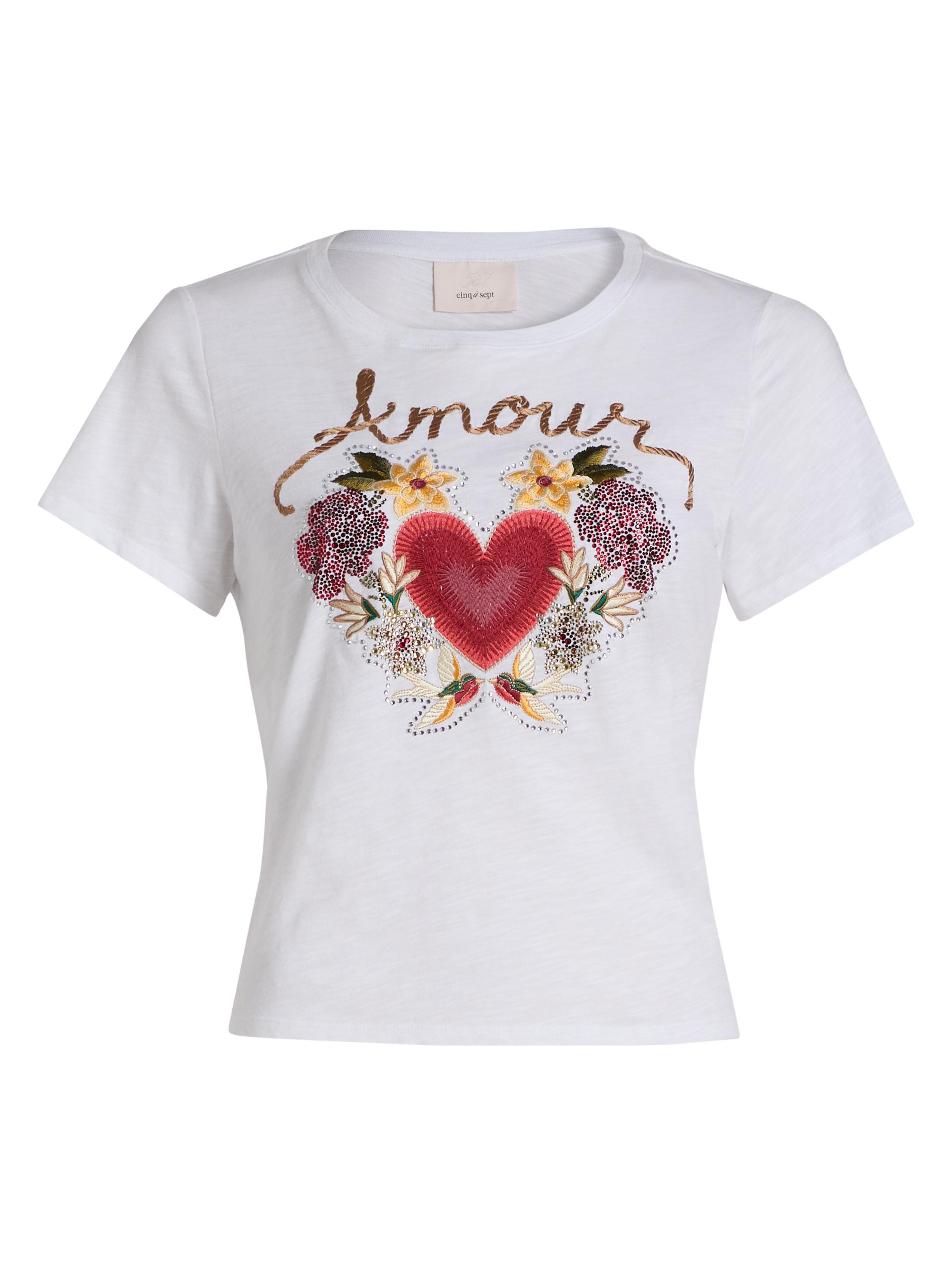 Cinq à Sept Women's Amour Shrunken Embellished Graphic Cotton T-Shirt - White