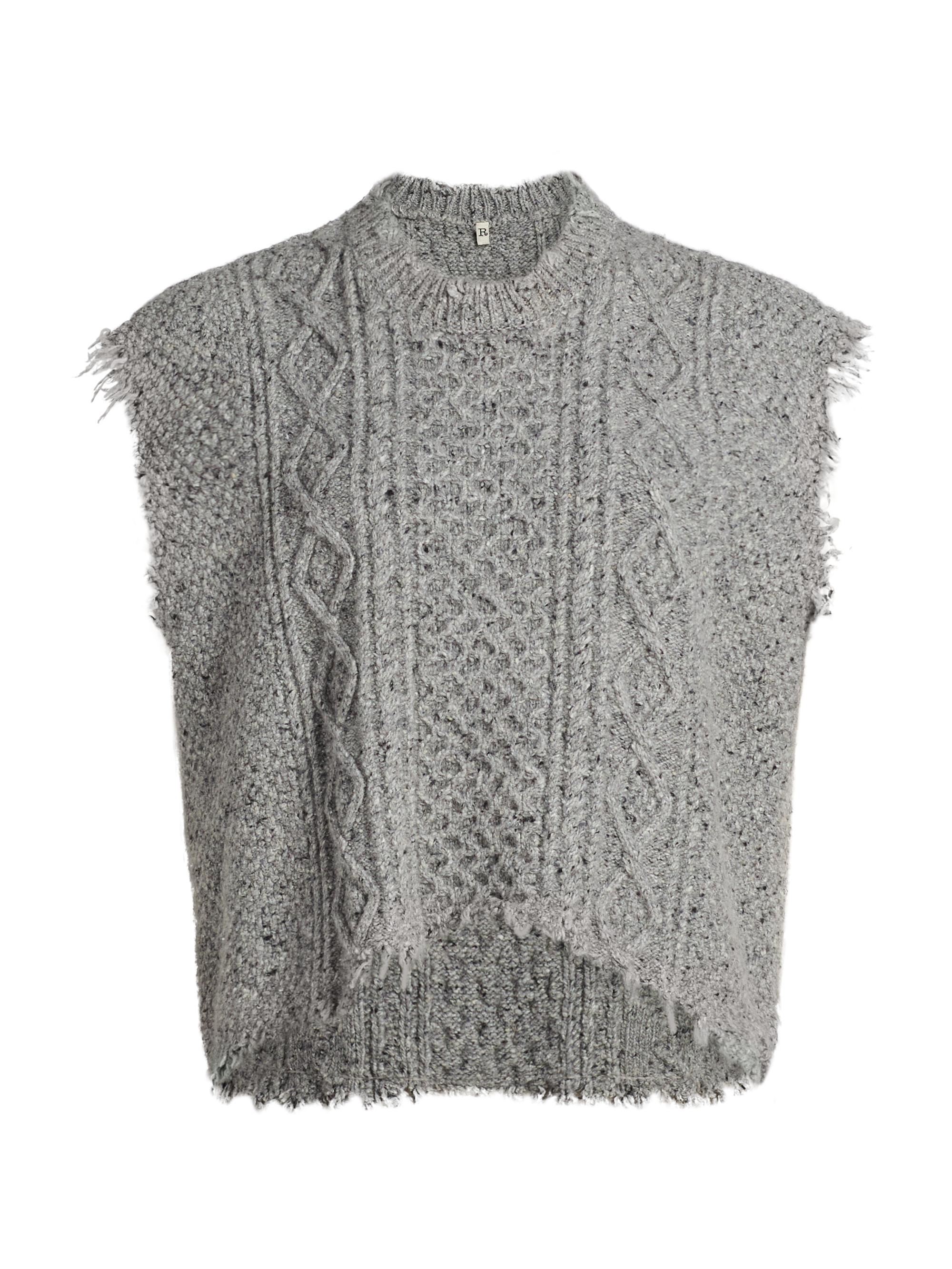 R13 Women's Wool-Blend Cable-Knit Tank - Heather Grey Tweed