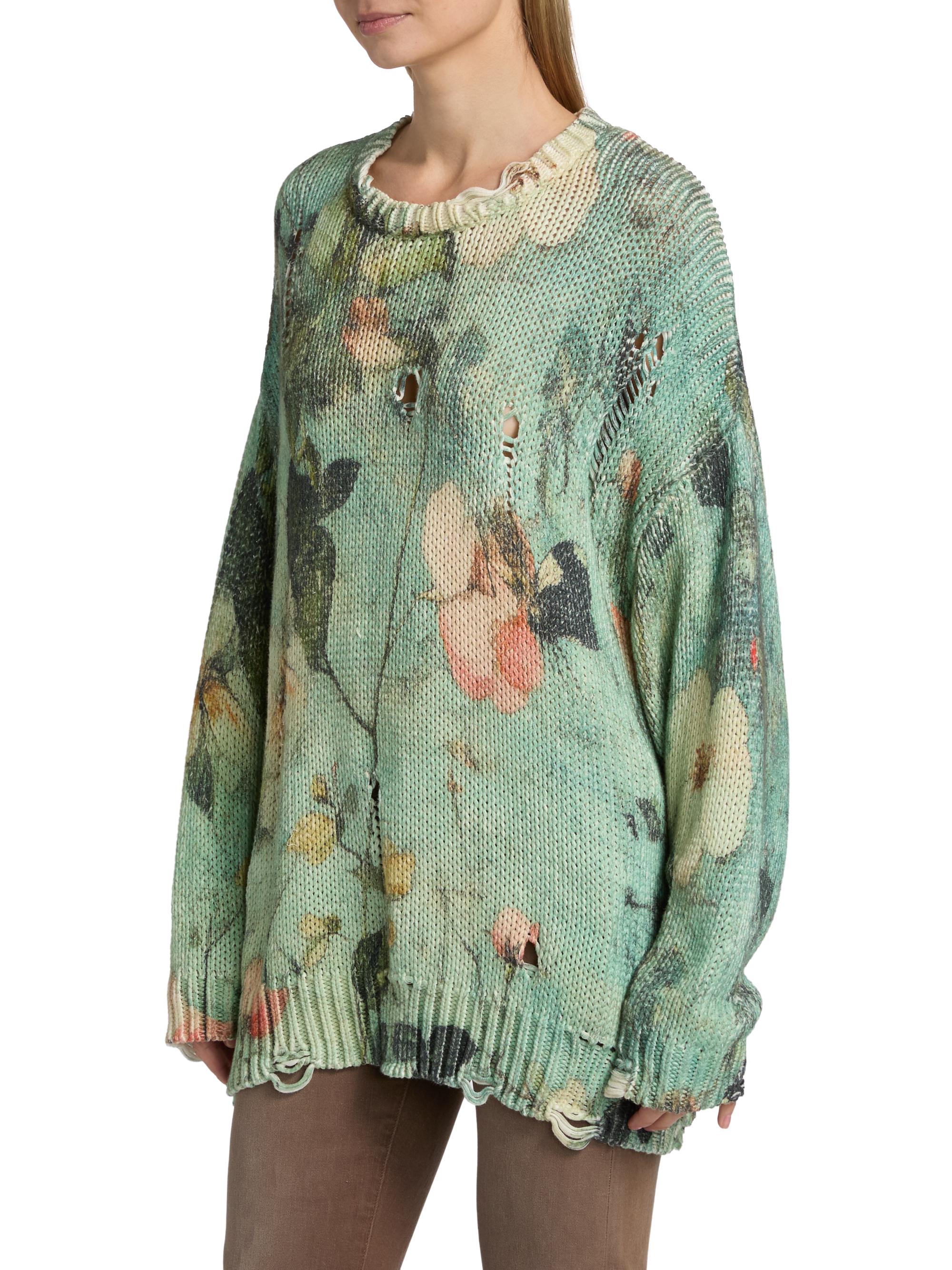 R13 Distressed Floral Cashmere Crewneck Sweater | Saks Fifth Avenue