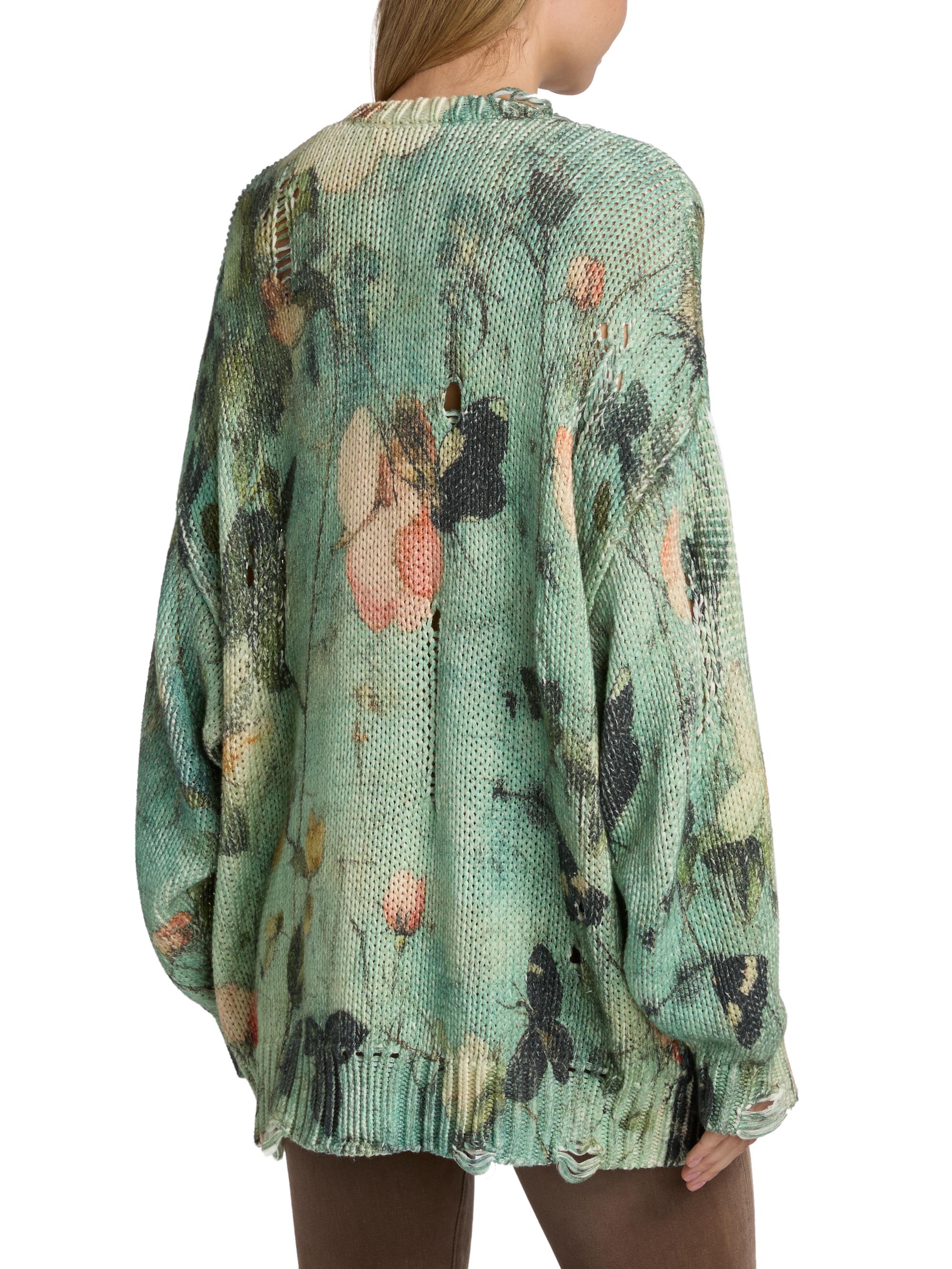 R13 Distressed Floral Cashmere Crewneck Sweater | Saks Fifth Avenue