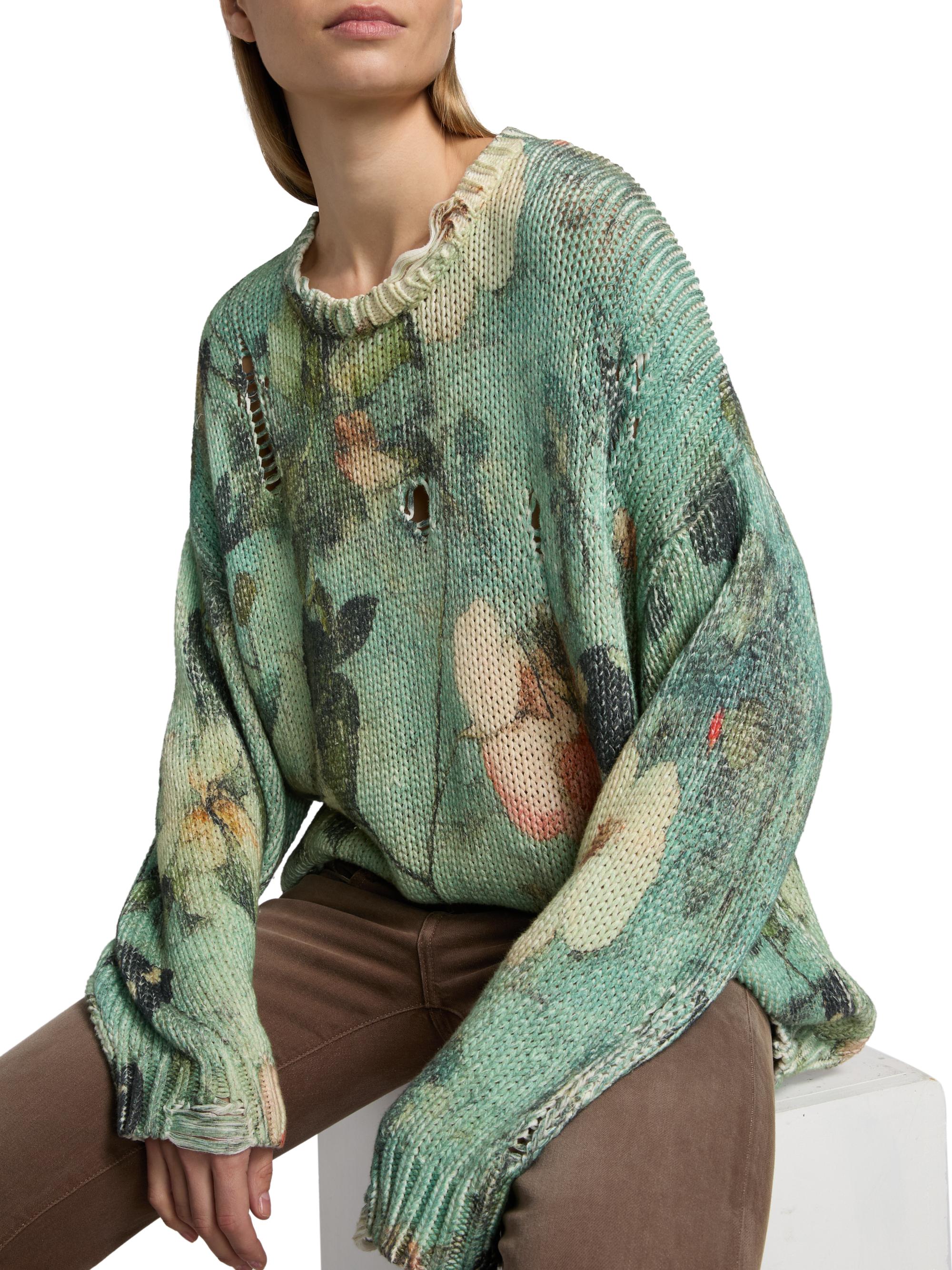 美品♡L'Appartement♡R13 OVER SIZE C/N KNIT R13 Distressed Floral Cashmere Crewneck Sweater | Saks Fifth Avenue
