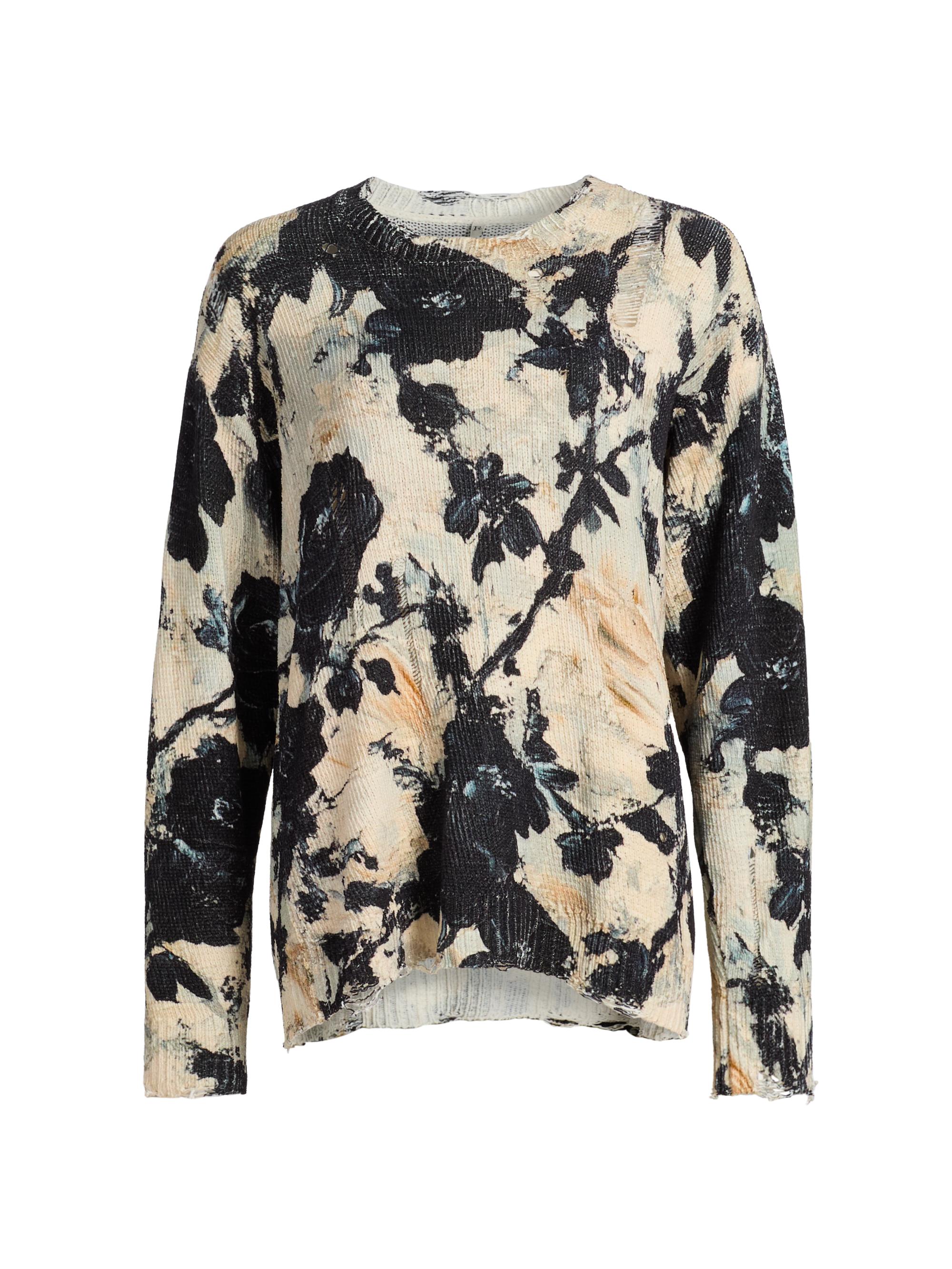 R13 Distressed Floral Linen Crewneck Sweater | Saks Fifth Avenue