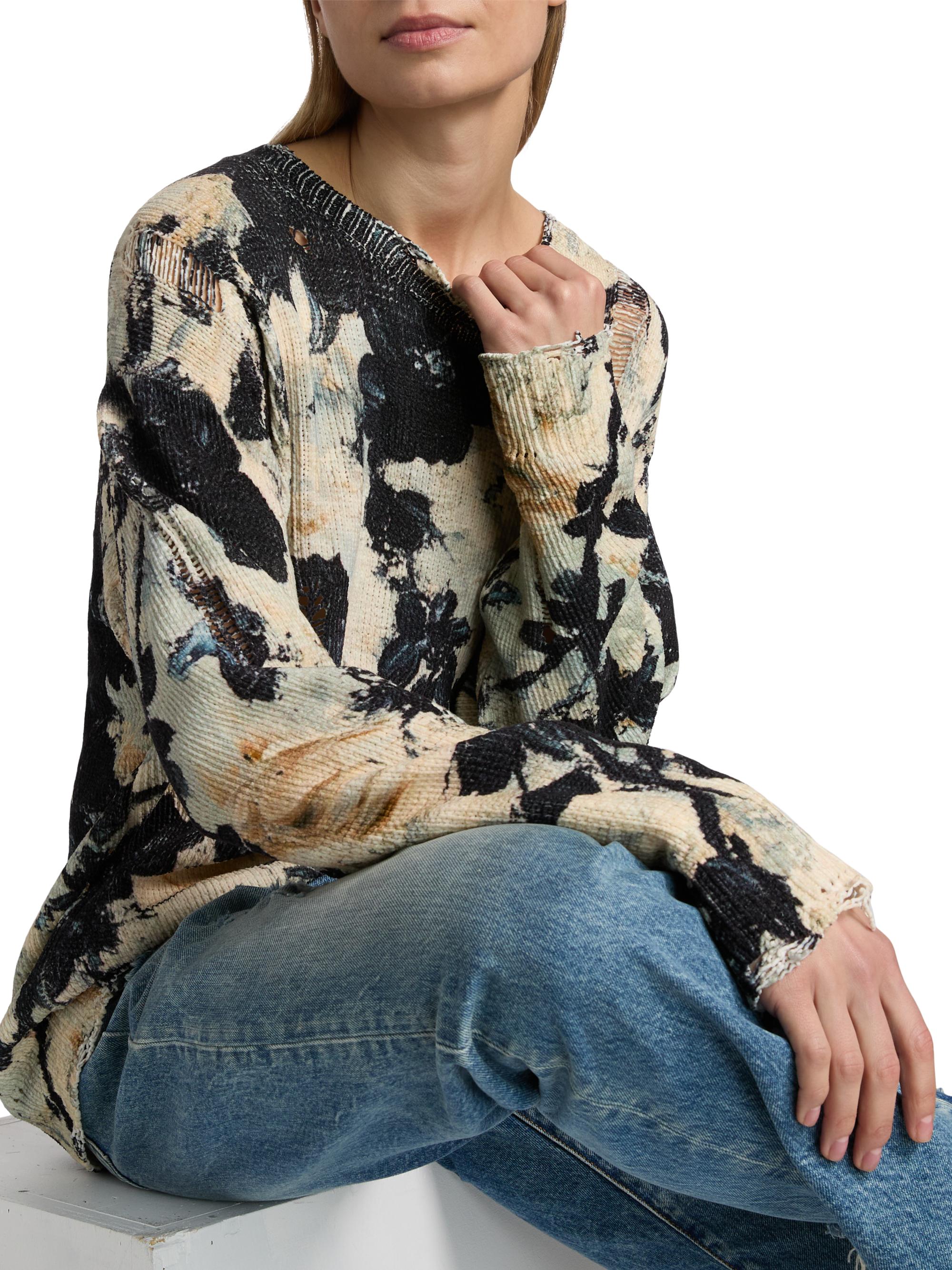 R13 Distressed Floral Linen Crewneck Sweater | Saks Fifth Avenue