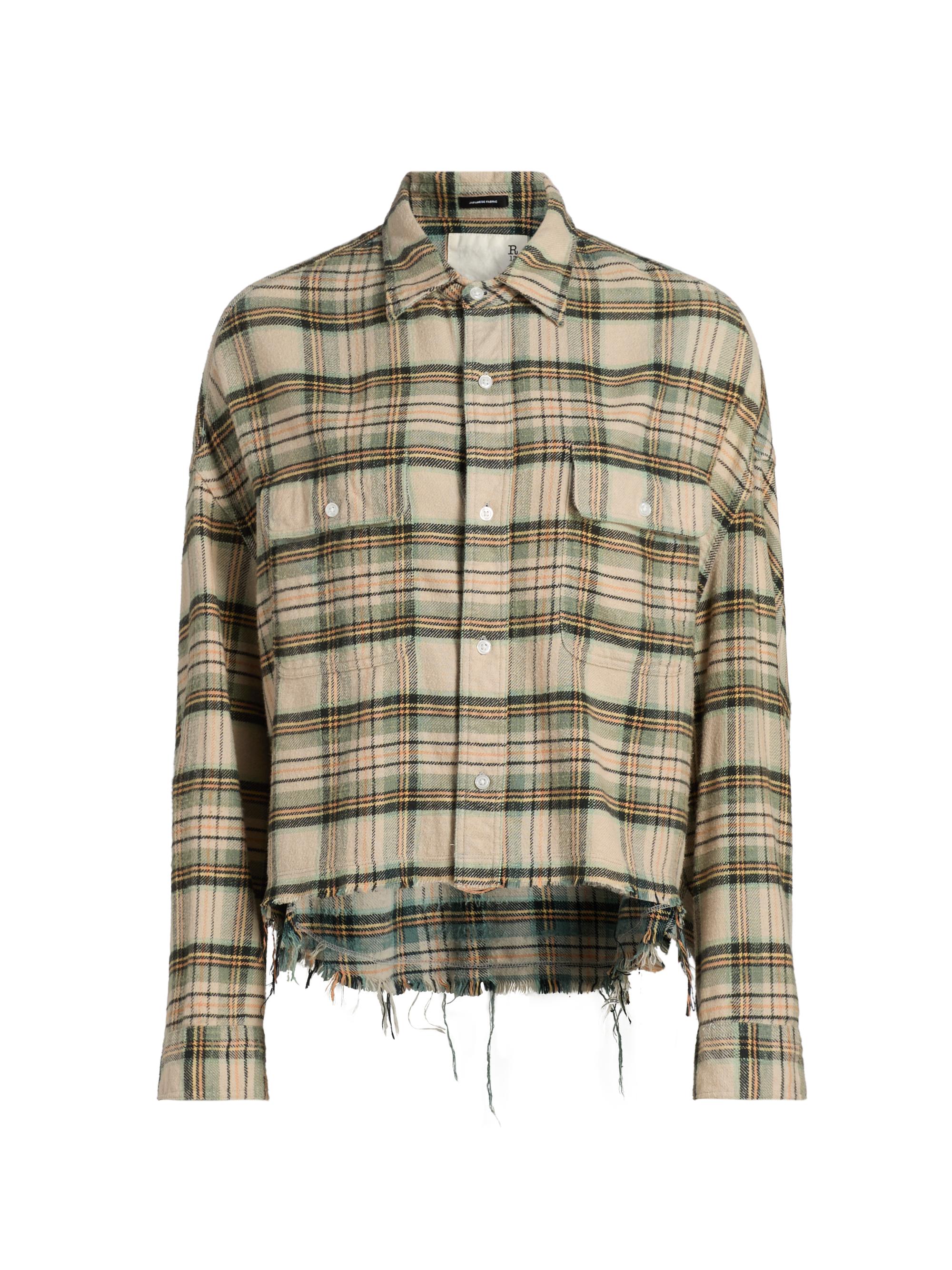 R13 Plaid Cotton Button-Front Crop Work Shirt | Saks Fifth Avenue