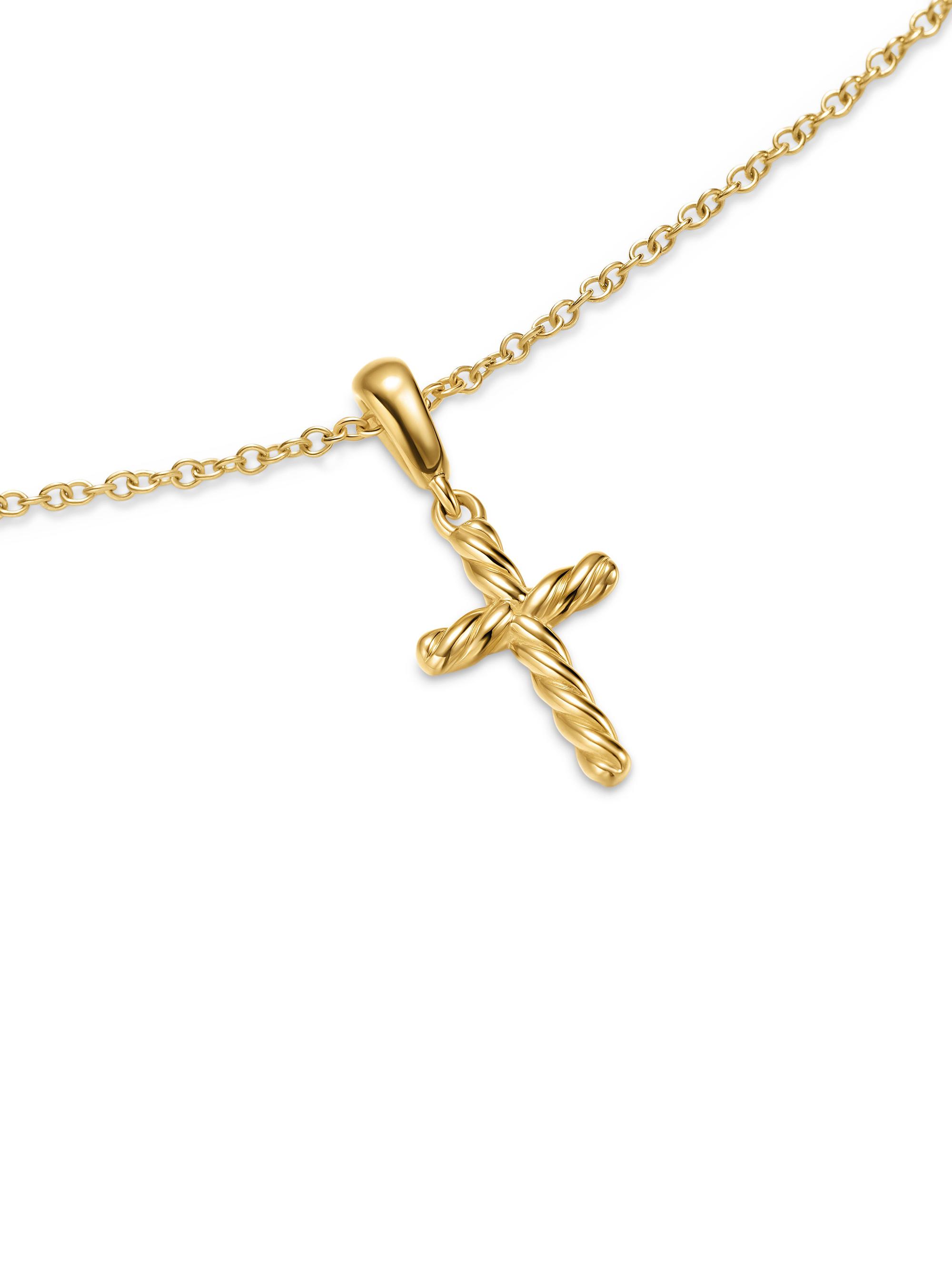 David Yurman Cable Cross Pendant Necklace in 18K Yellow Gold, 17.5