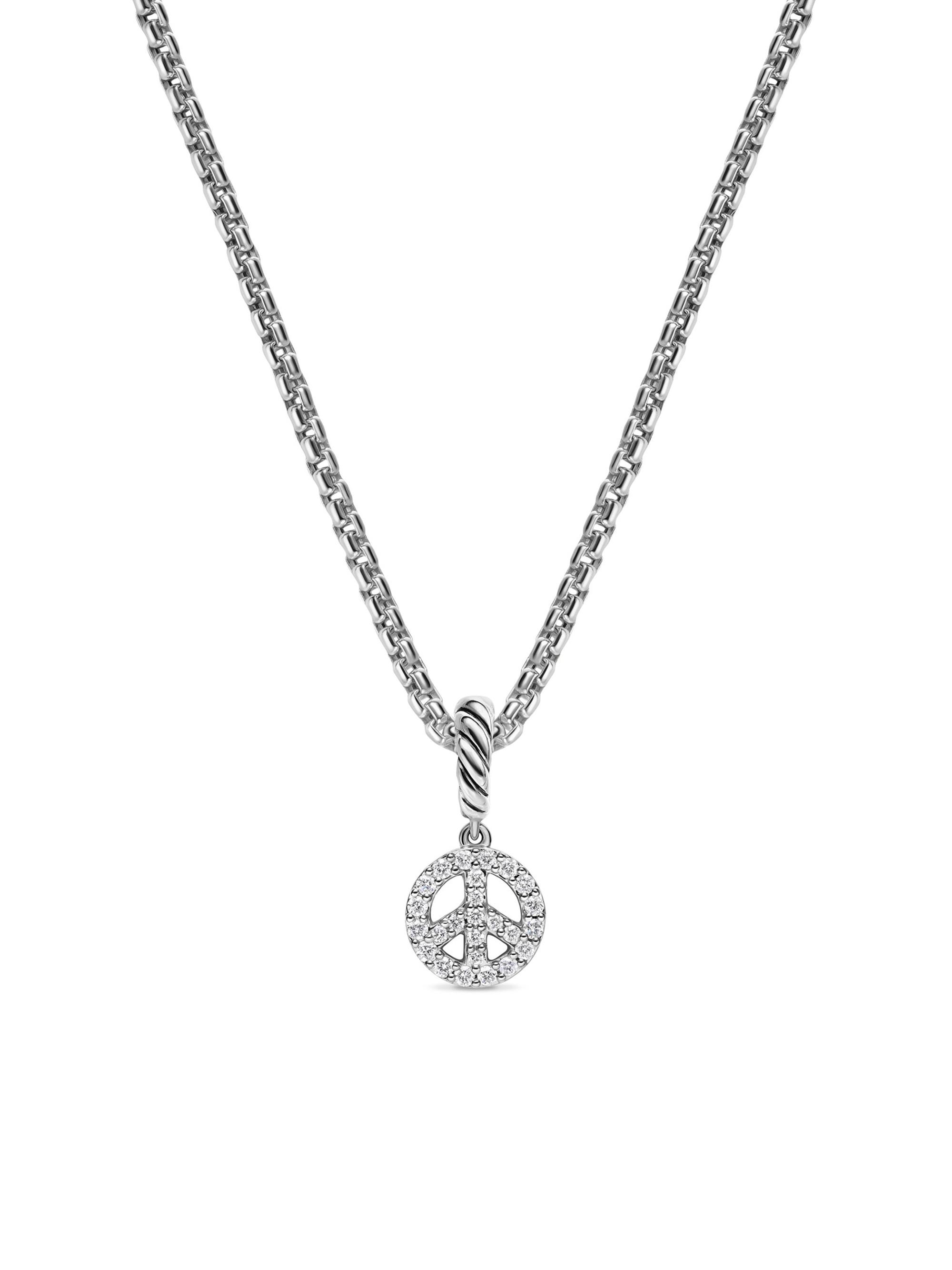 David Yurman Women's Micro Pavé Peace Sign Amulet in Sterling Silver with Diamonds, 7.6MM - Diamond