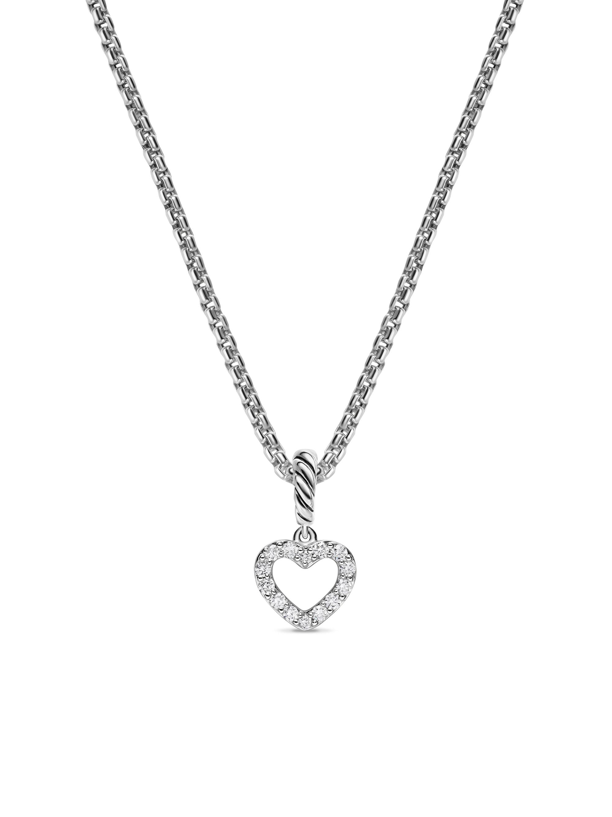 David Yurman Women's Micro Pavé Open Heart Amulet in Sterling Silver with Diamonds, 6.8MM - Diamond