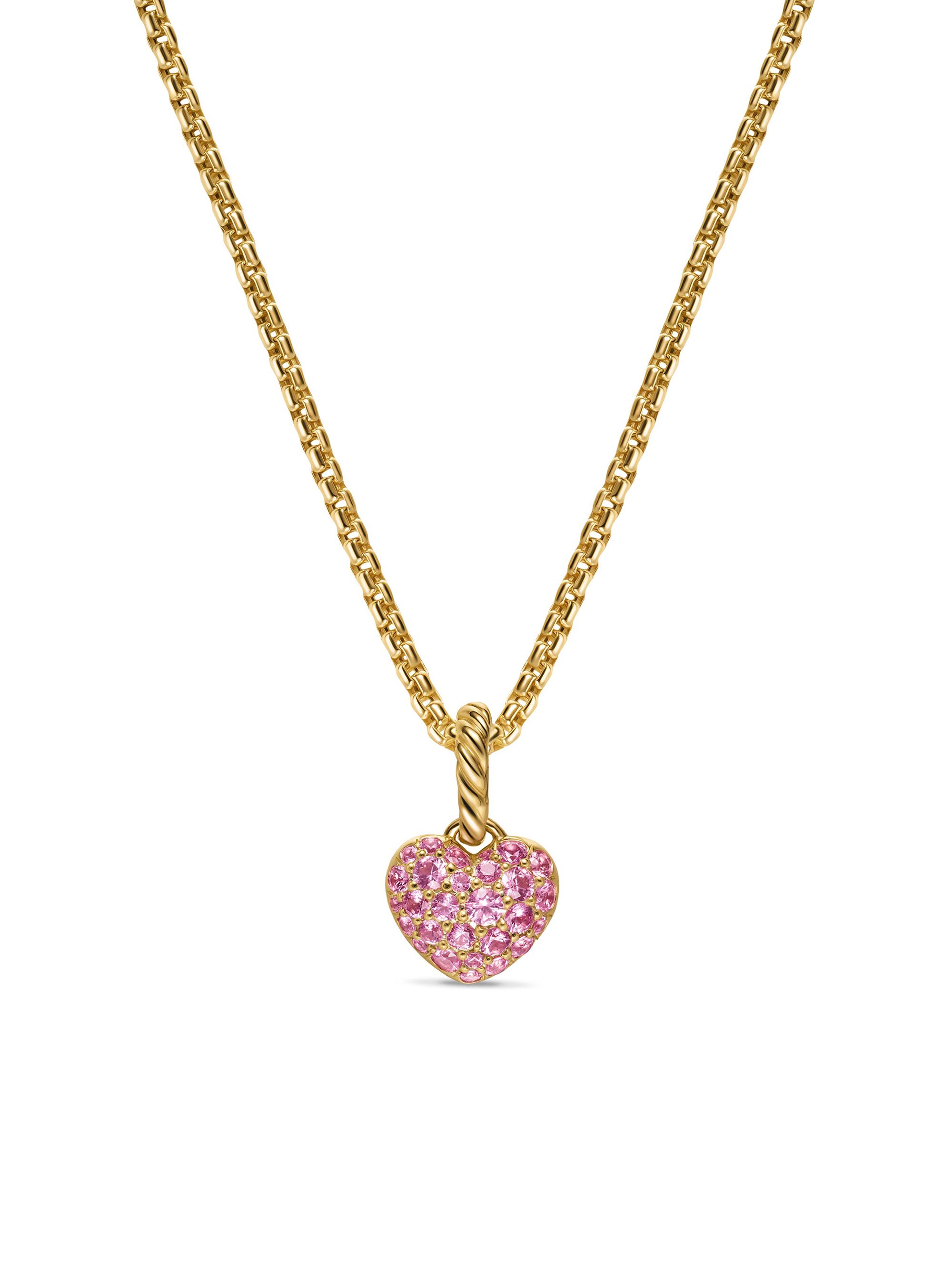 David Yurman Women's Petite Pavé Heart Amulet in 18K Yellow Gold with Pink Sapphires, 7.4MM - Pink Sapphire