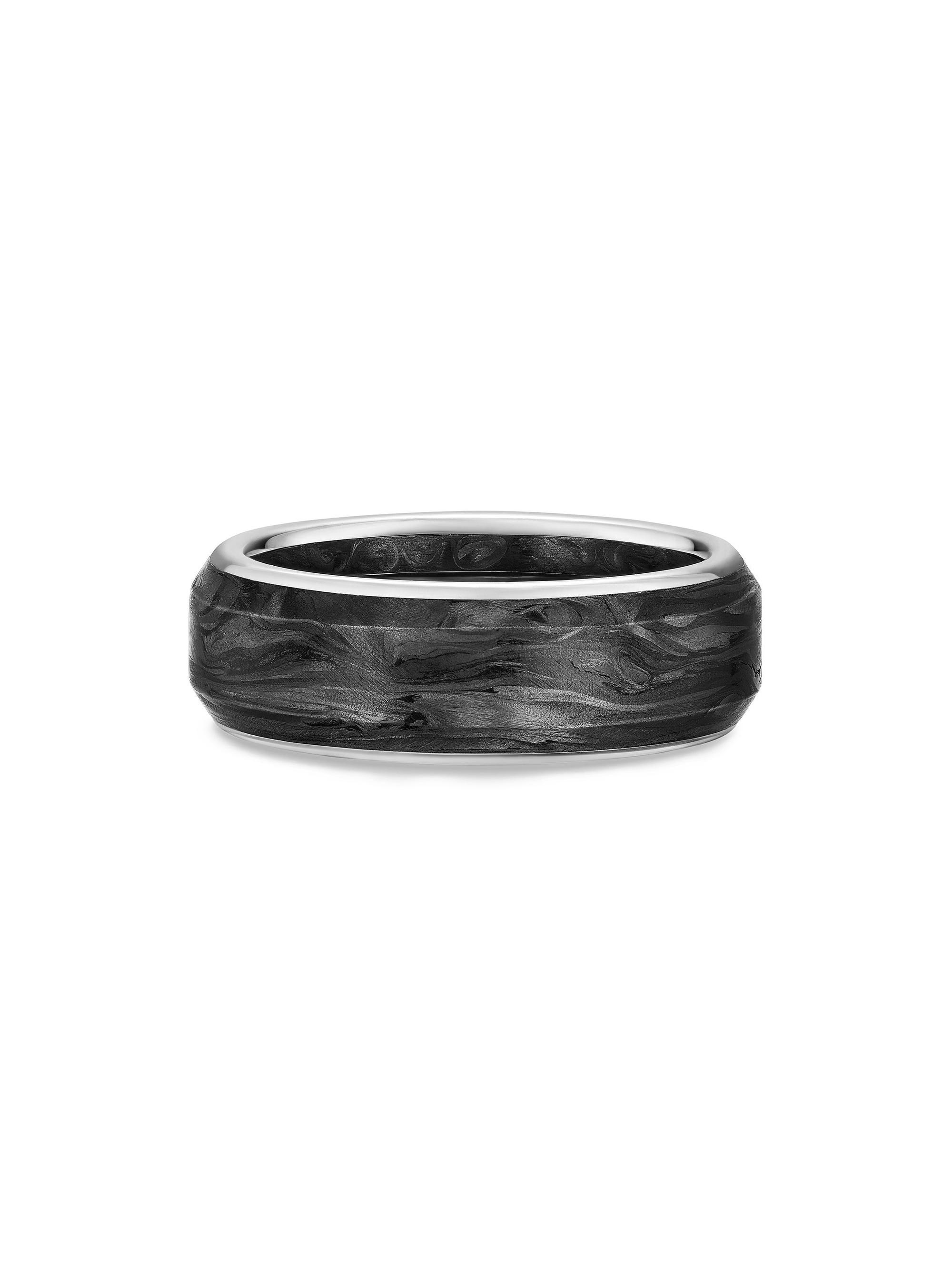 David Yurman Men's Streamline Band Ring in 18K White Gold - Forged Carbon
