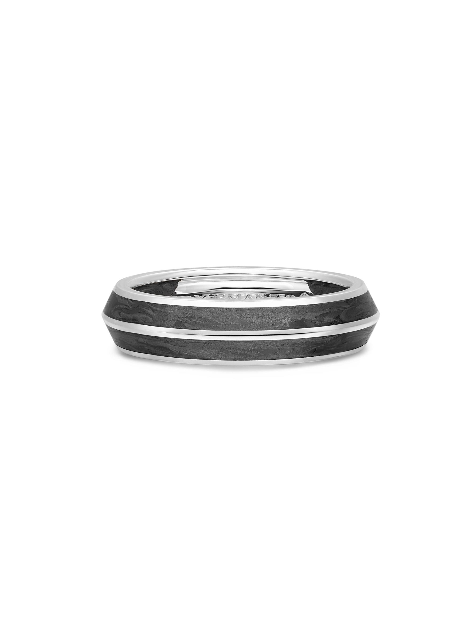 David Yurman Men's Knife Edge Band Ring in 18K White Gold - Forged Carbon