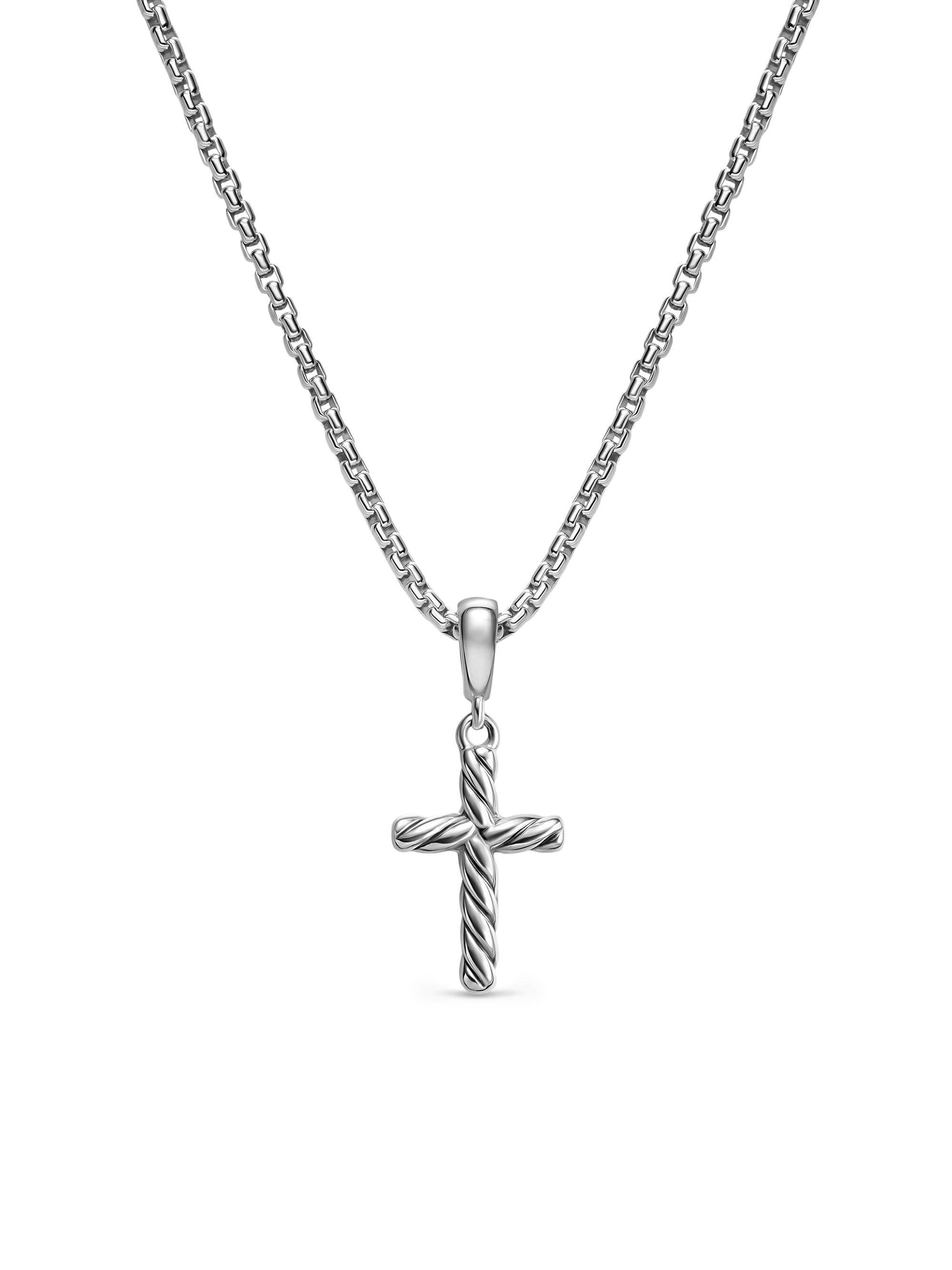David Yurman Women's Cable Cross Pendant Necklace in Sterling Silver, 17.5MM - Silver