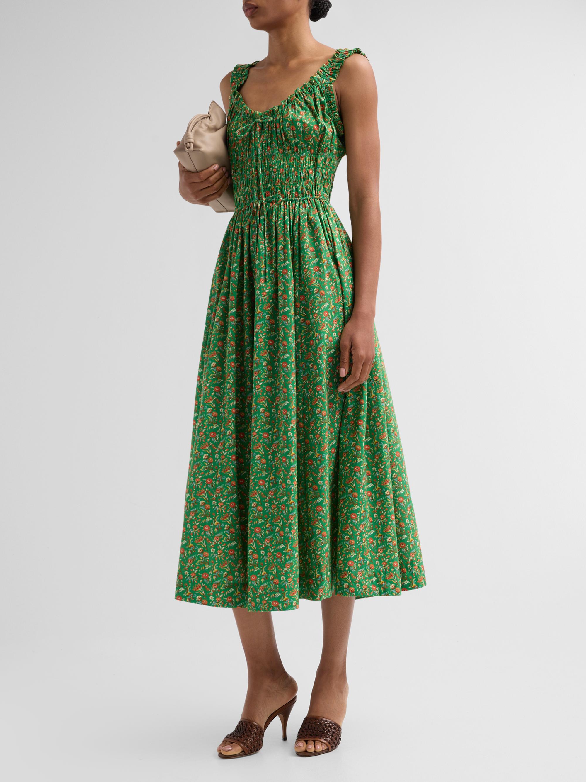 dôen emmaretta floral cotton cocktail dress DÔEN Women's Emmaretta Floral Cotton Dress - Emerald Jardin Du Chateau