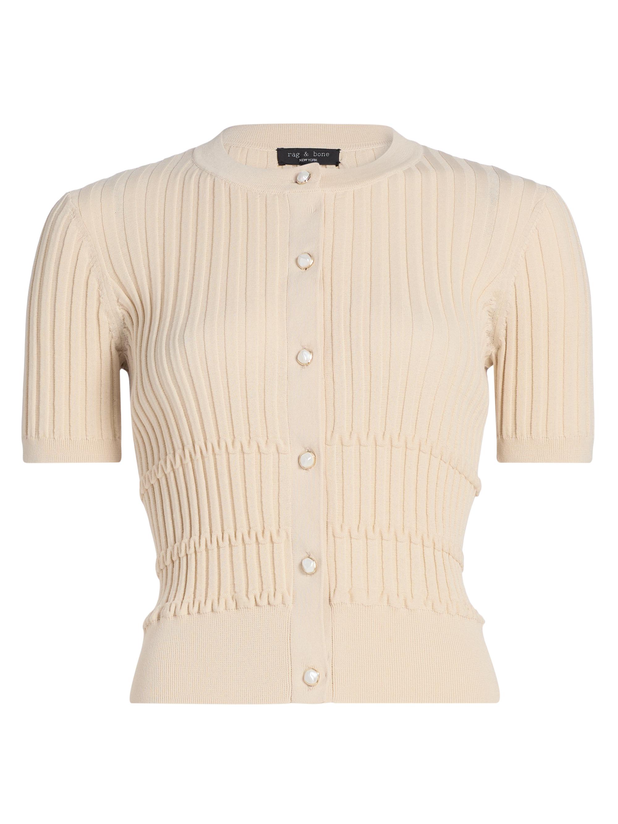 rag & bone Women's Stacey Short-Sleeve Rib-Knit Cardigan - Oatmeal