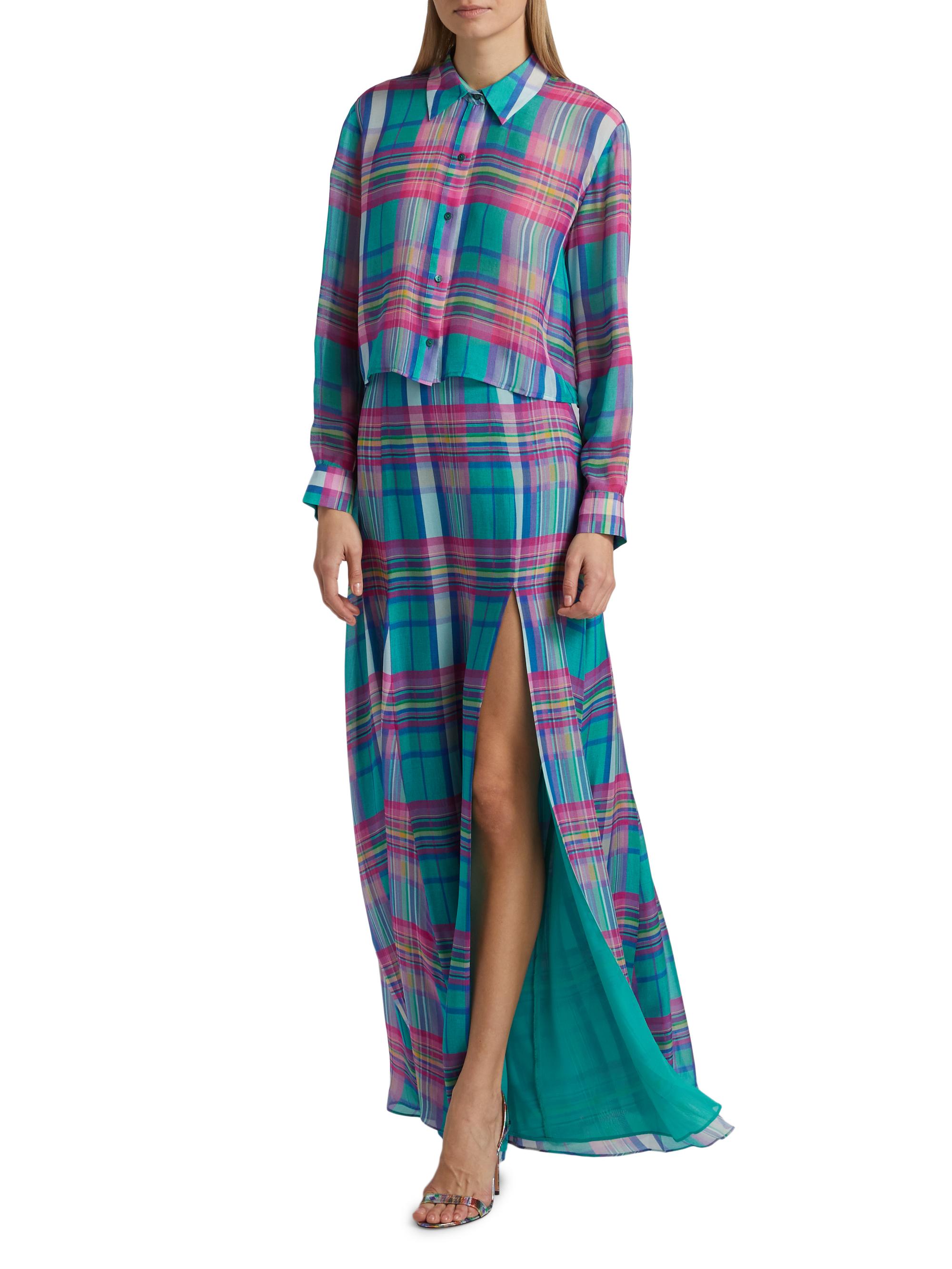 L'AGENCE Women's Patrica Plaid Slit Maxi Skirt - Multi Colorful Plaid | Thumbnail 2
