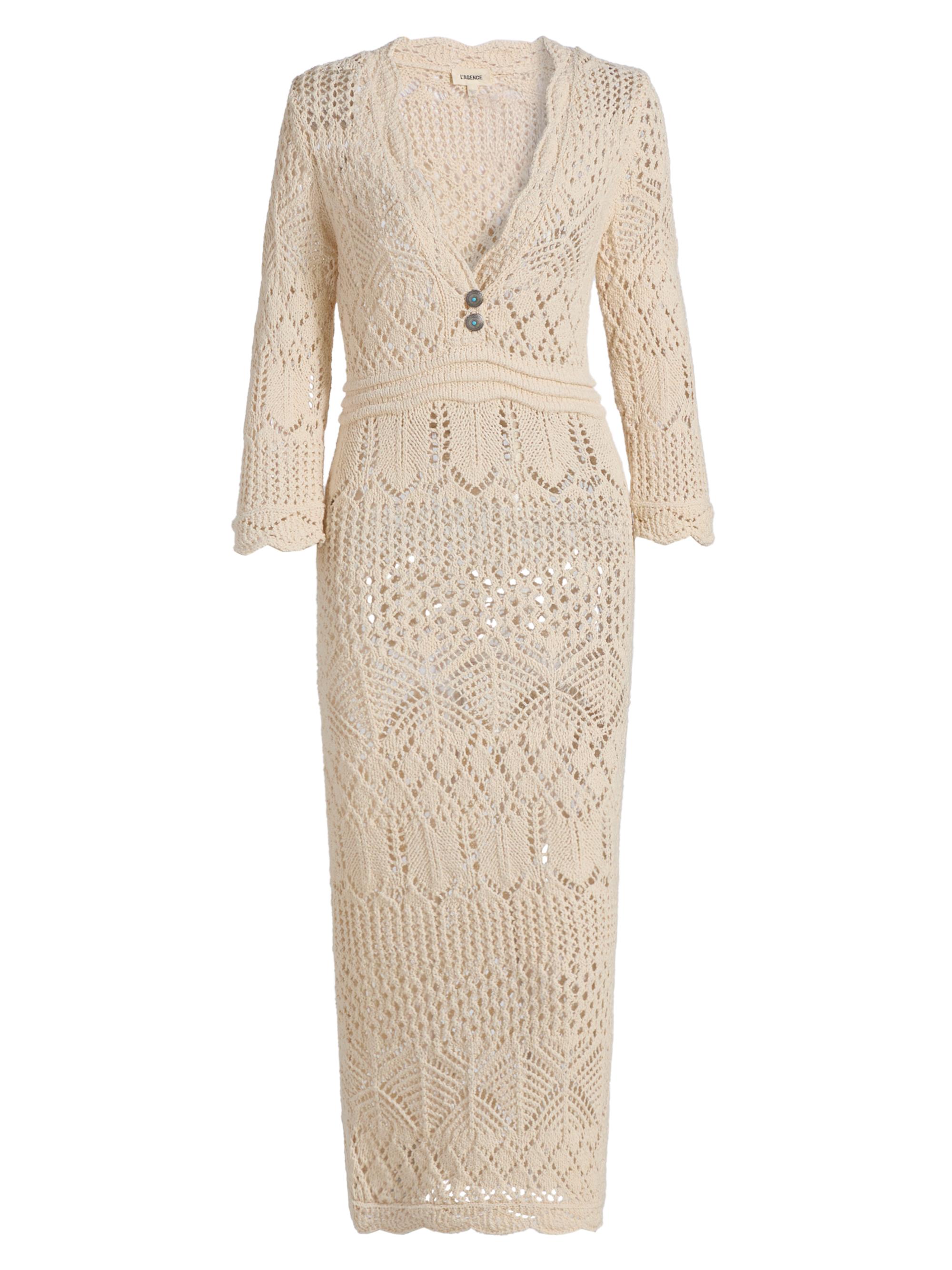 L'AGENCE Women's Dovie Mixed Pointelle Midi-Dress -  Turquoise Button