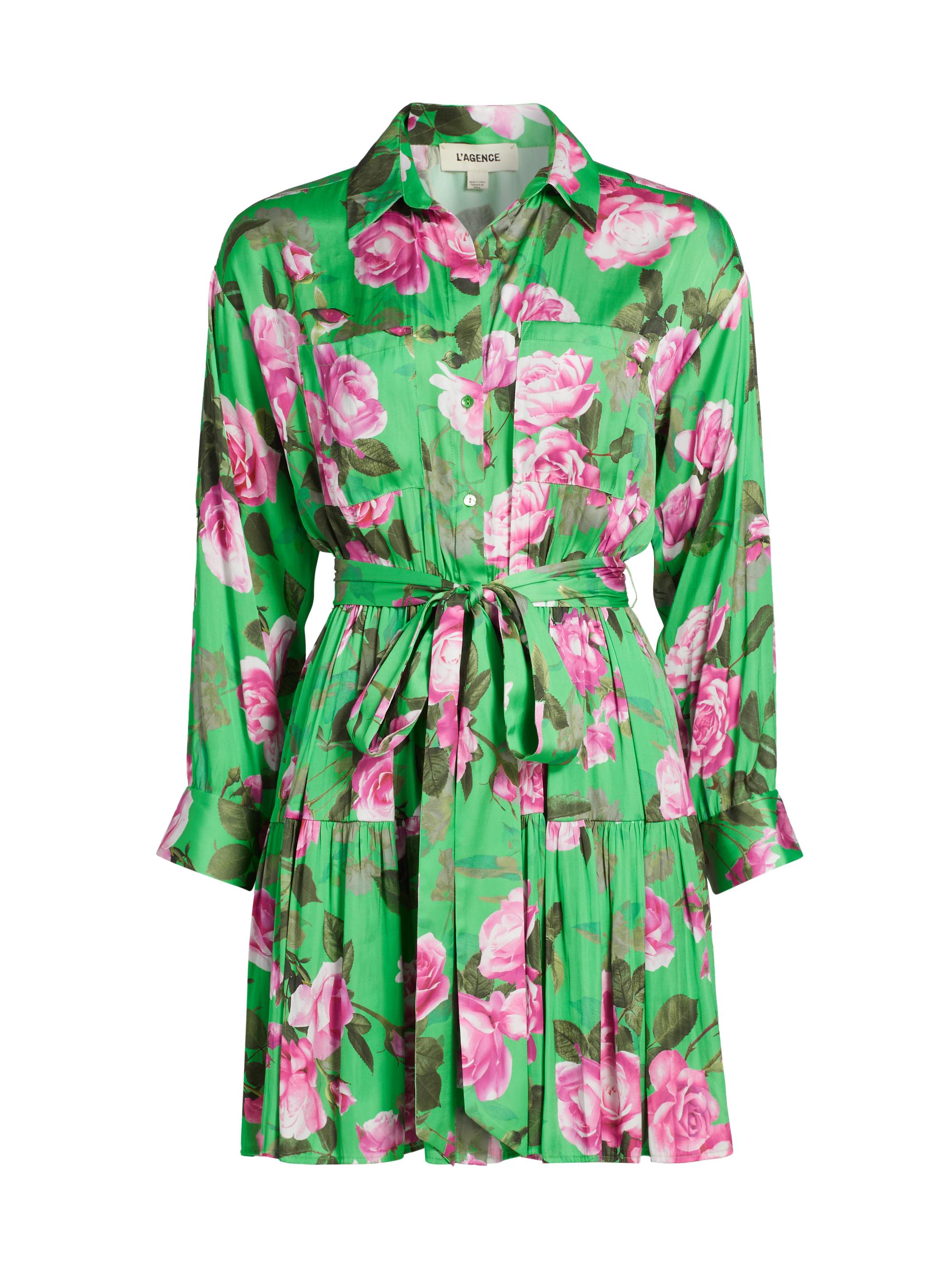 L'AGENCE Women's Virlen Floral Tiered Shirtdress - Green Multi