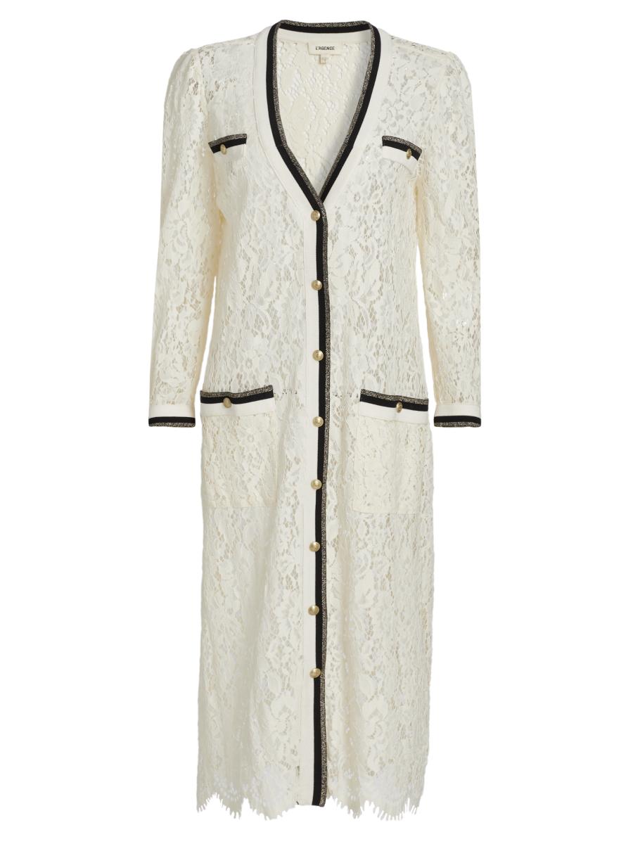 L'AGENCE Whisper Contrast-Trimmed Lace Cardigan | Saks Fifth Avenue