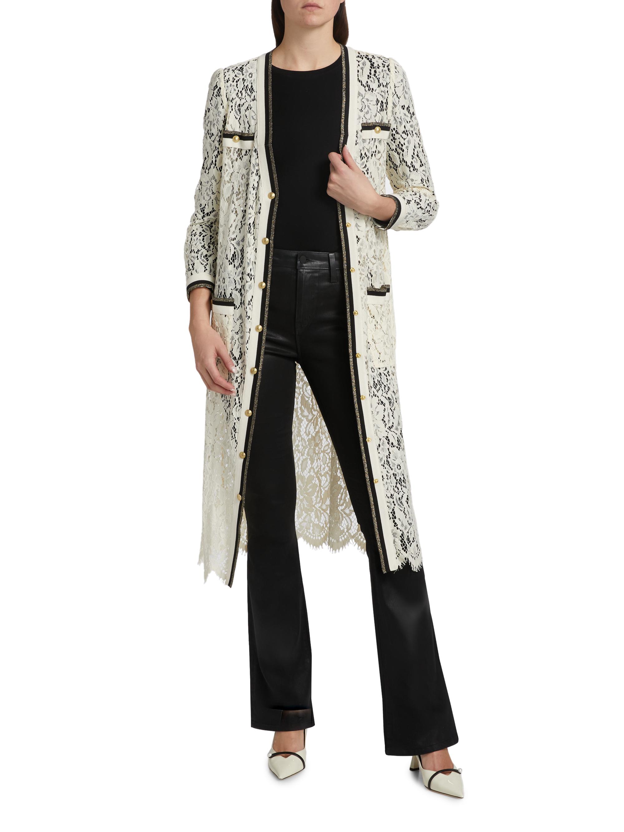 L'AGENCE Women's Whisper Contrast-Trimmed Lace Cardigan - Ecru | Thumbnail 3