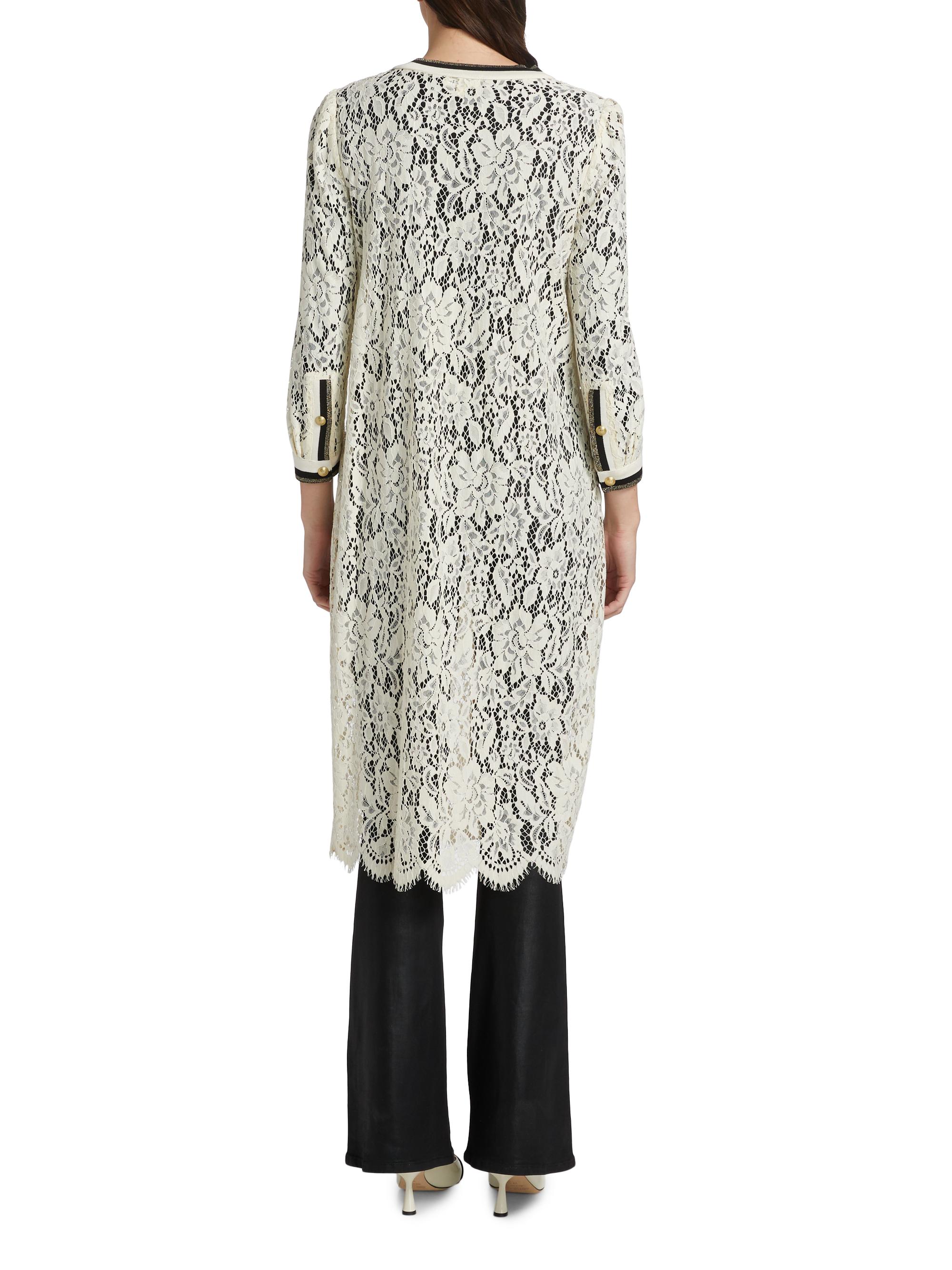 L'AGENCE Women's Whisper Contrast-Trimmed Lace Cardigan - Ecru | Thumbnail 5