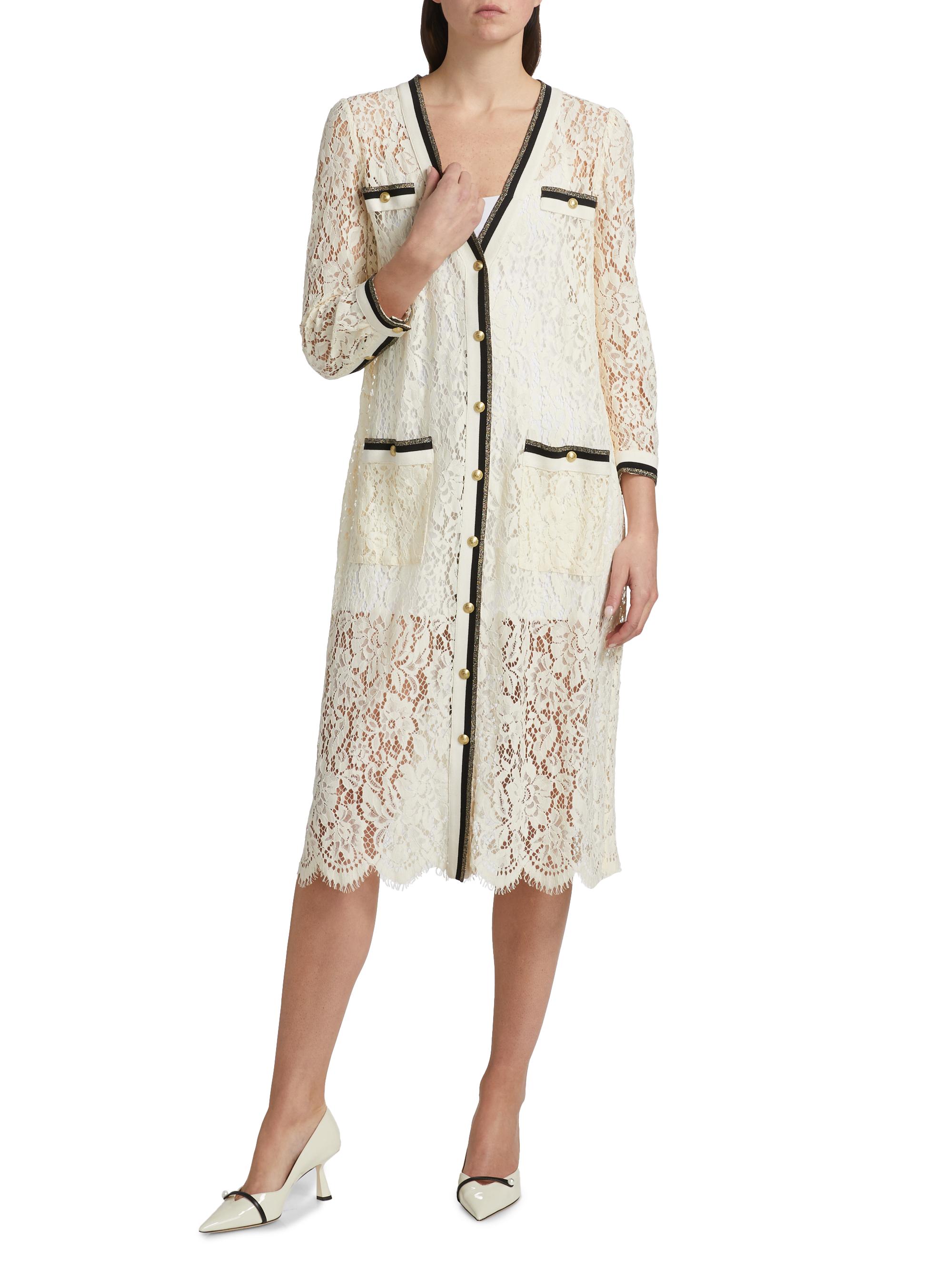 L'AGENCE Women's Whisper Contrast-Trimmed Lace Cardigan - Ecru | Thumbnail 6