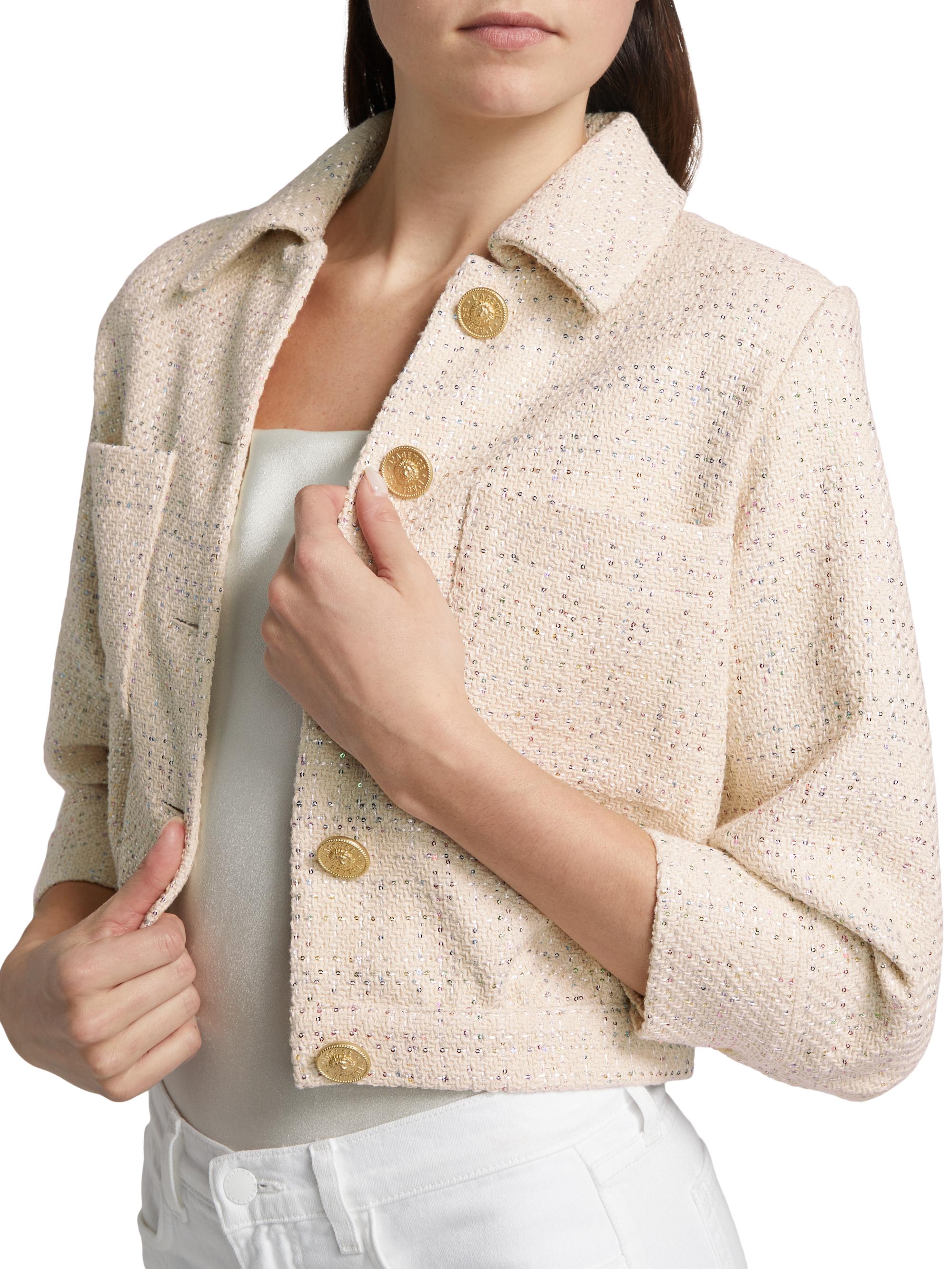 L'AGENCE Jia Tweed Crop Jacket | Saks Fifth Avenue