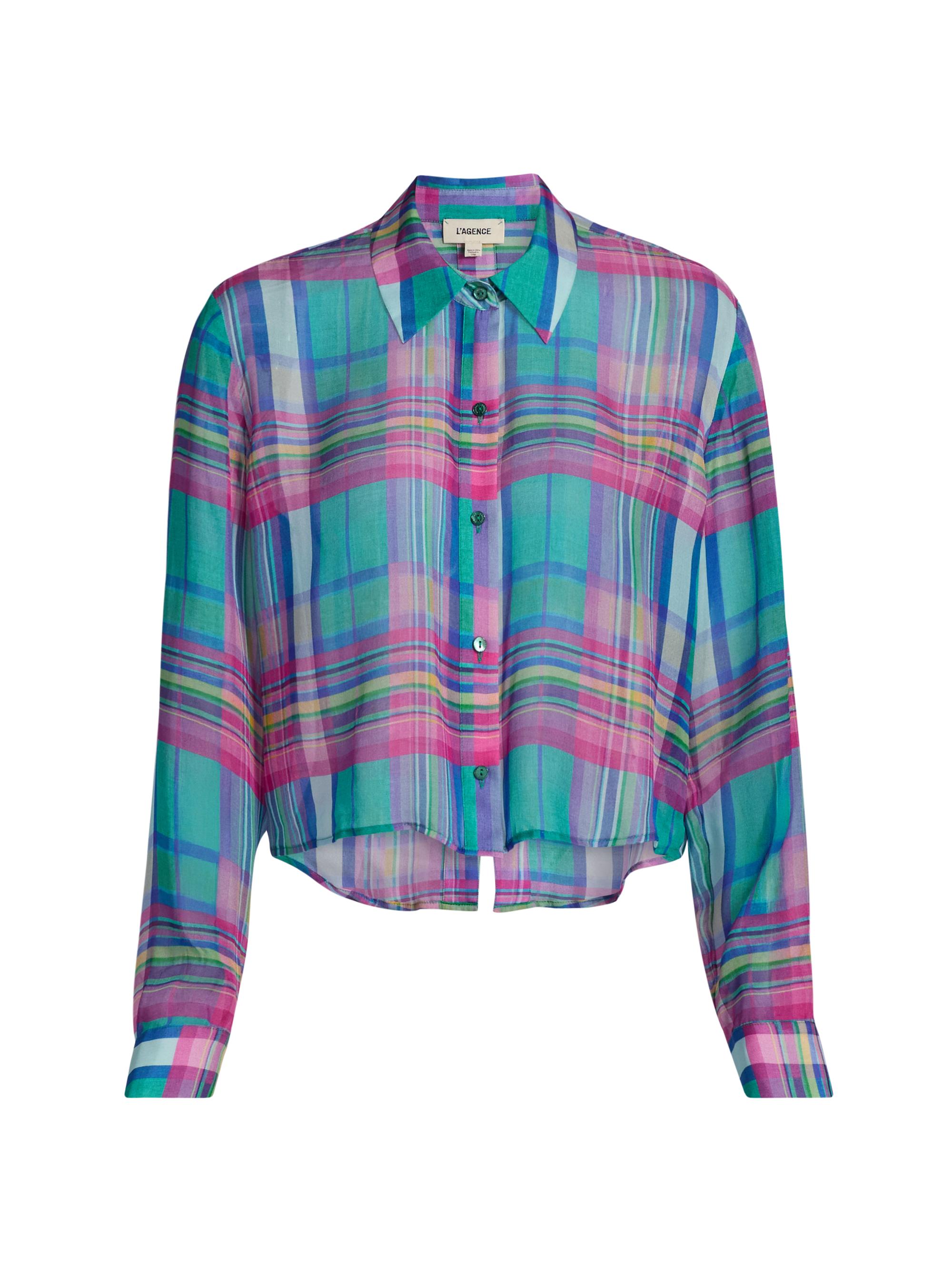 L'AGENCE Cosette Plaid High-Low Crop Shirt | Saks Fifth Avenue