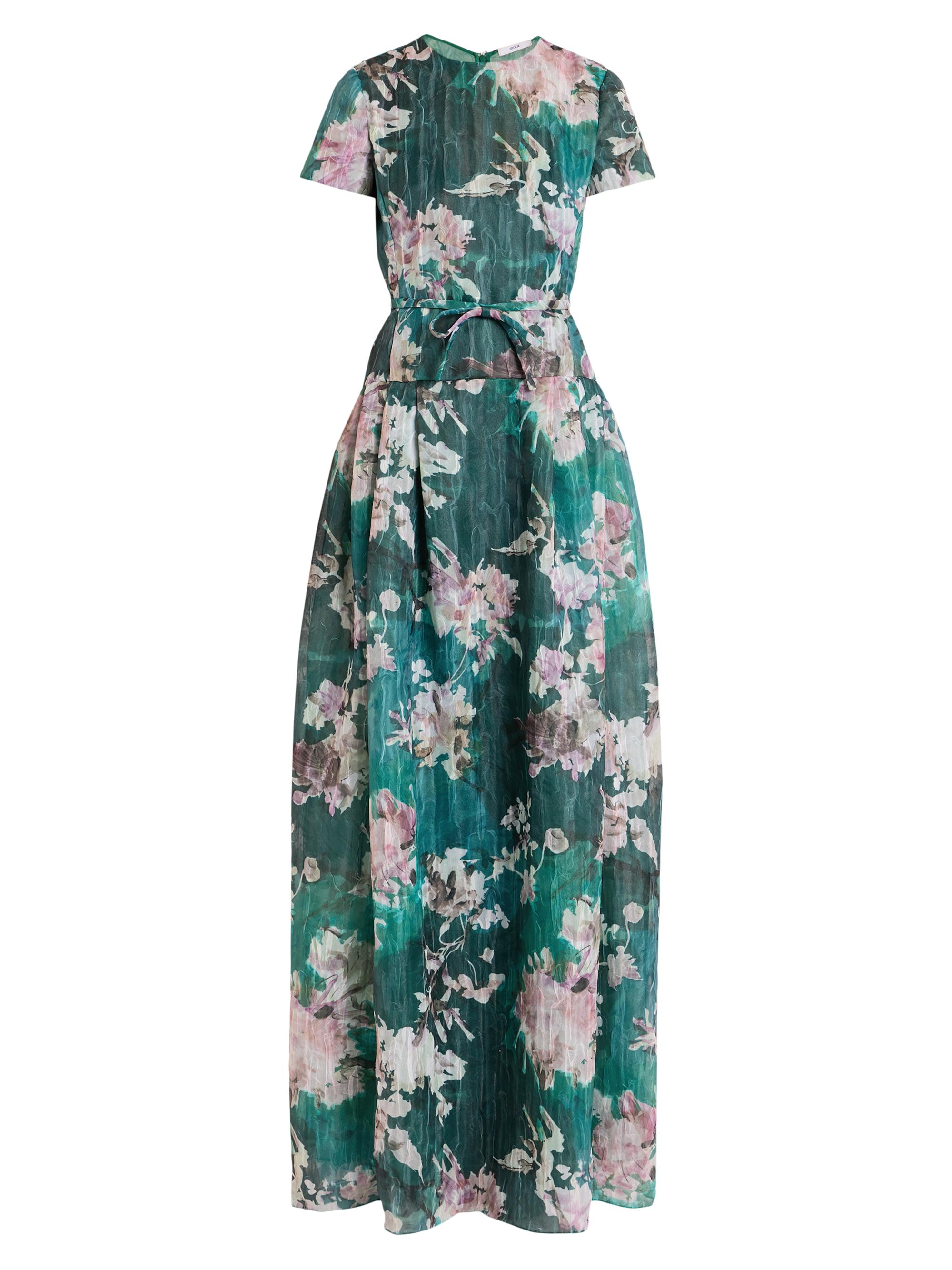 Erdem Women's Floral Short-Sleeve Silk Gown - Painted Bloom Hedge Row Green
