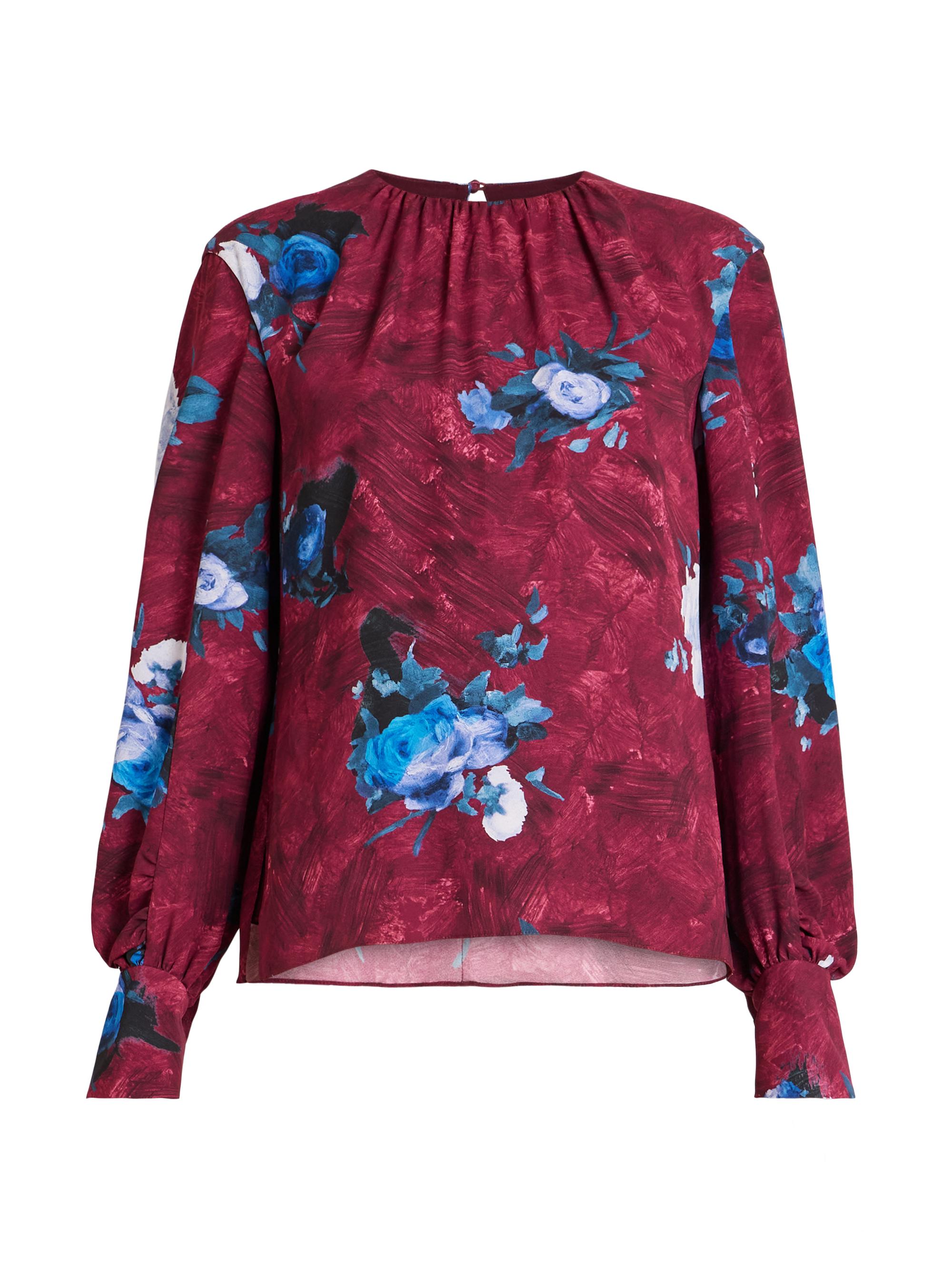Erdem Women's Floral Blouse - Abstract Rose Mulberry Red