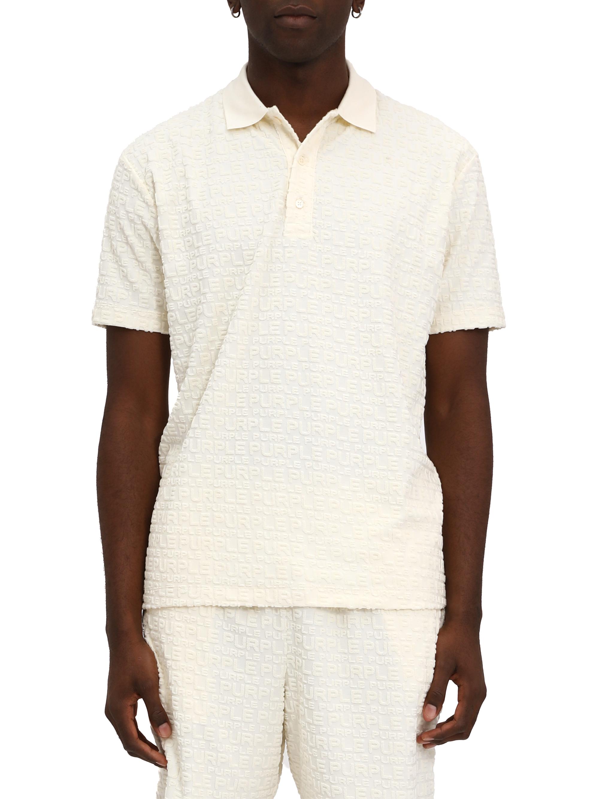 Purple Brand Men's Terry Towel Polo Shirt - Off White
