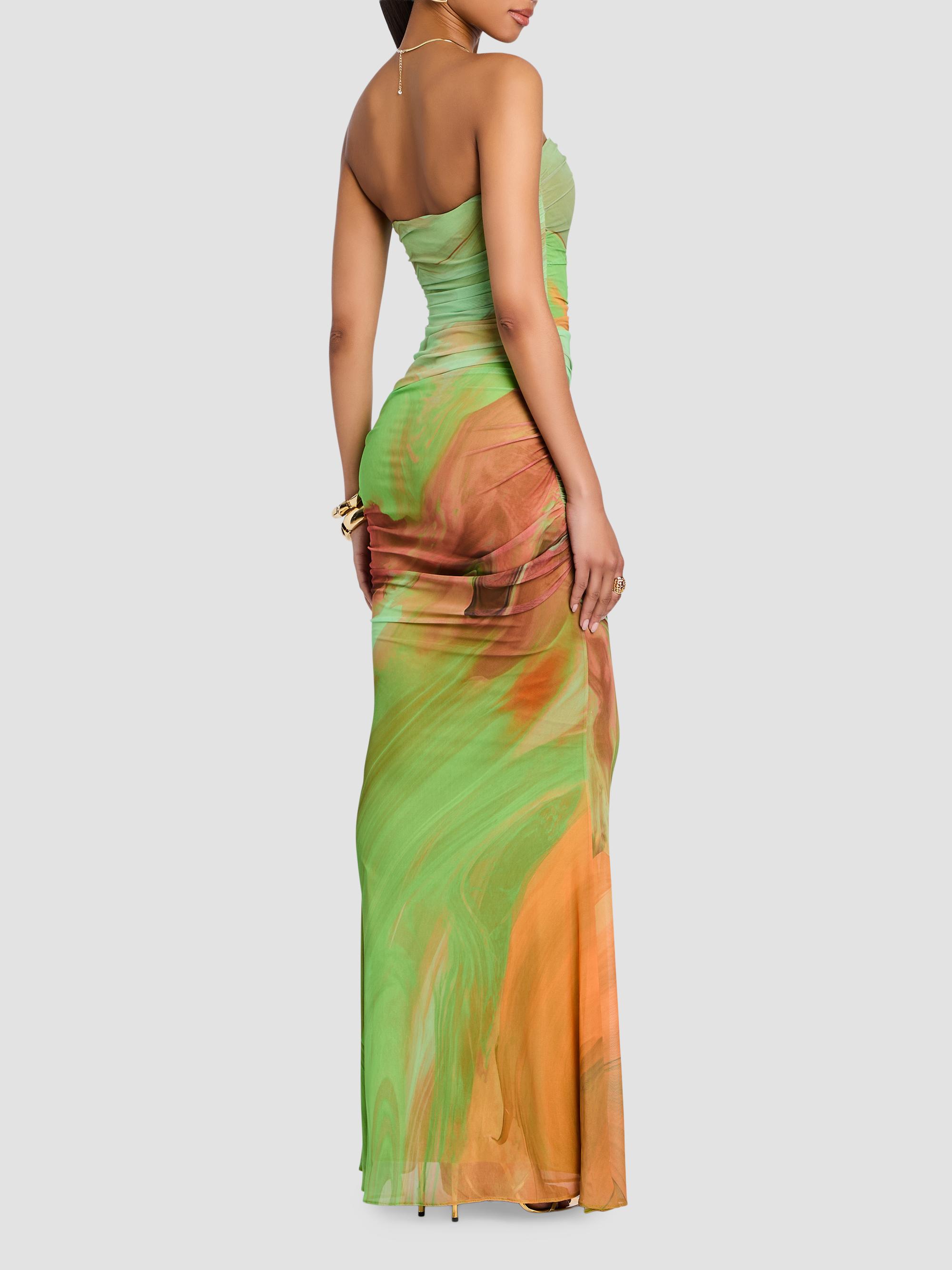 abstract print mesh dress Slow Burn Abstract Print Mesh Halter Neck Midi Dress in Brown Print