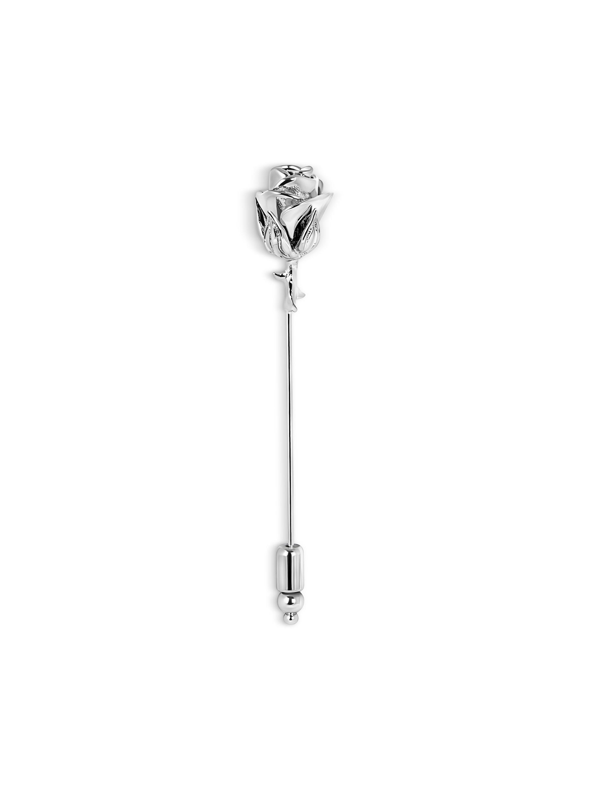 Tateossian Men's Rose Lapel Pin - Silver Palladium