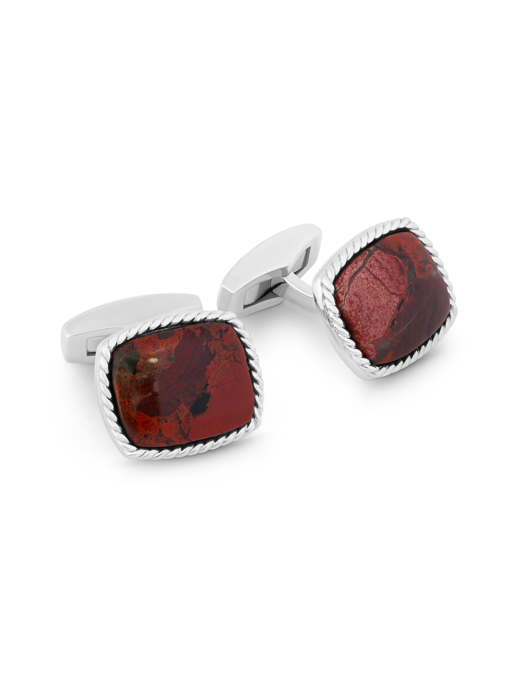 Tateossian Men's Noreena Jasper & Rhodium Plated Sterling Silver Cufflinks - Red Rhodium